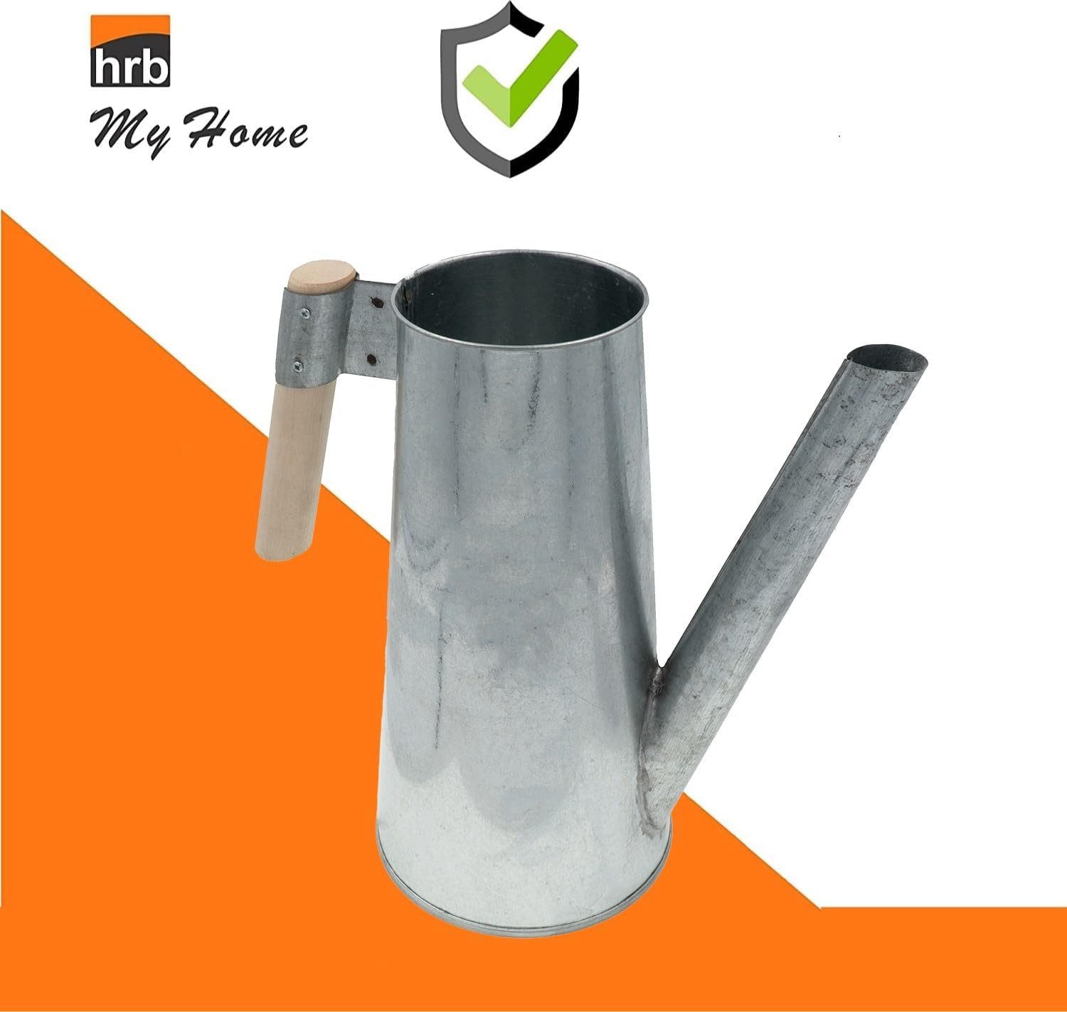 hrb Gießkanne Zinkgießkanne 3 L, feuerverzinkt,langlebige Metallgießkanne Kanne, ergonomischer Buchenholzgriff, verzinkter Metallstahl, lackiert