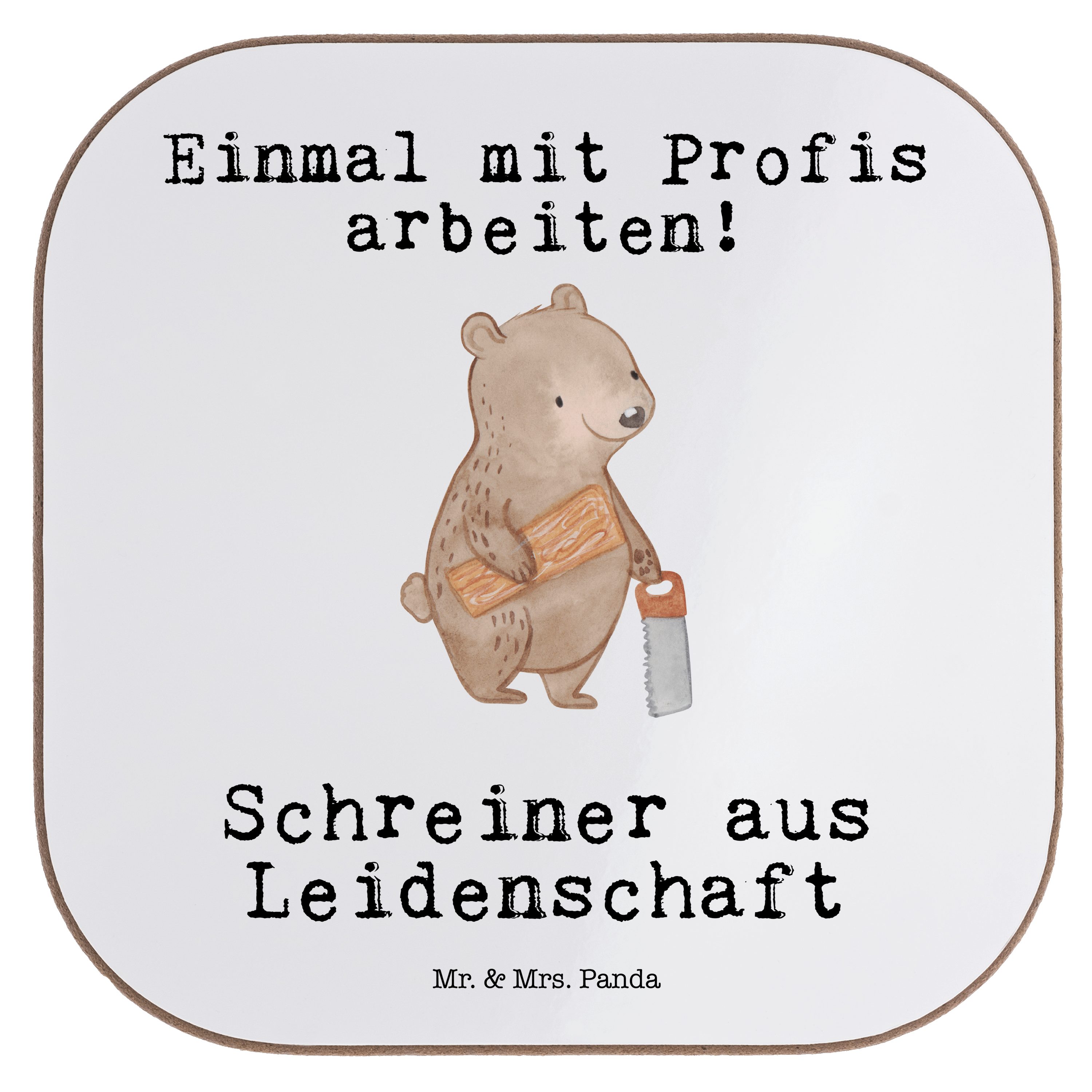 Schreiner Mrs. Getränkeuntersetzer - Geschenk, 1-tlg. - Weiß Bierdeckel, Getränkeunt, Panda aus Leidenschaft & Mr.