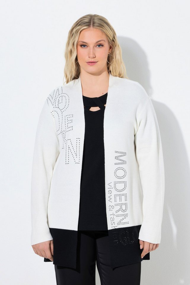 Ulla Popken Strickjacke Strickjacke Schriftmotiv Kelchkragen 3/4-Arm