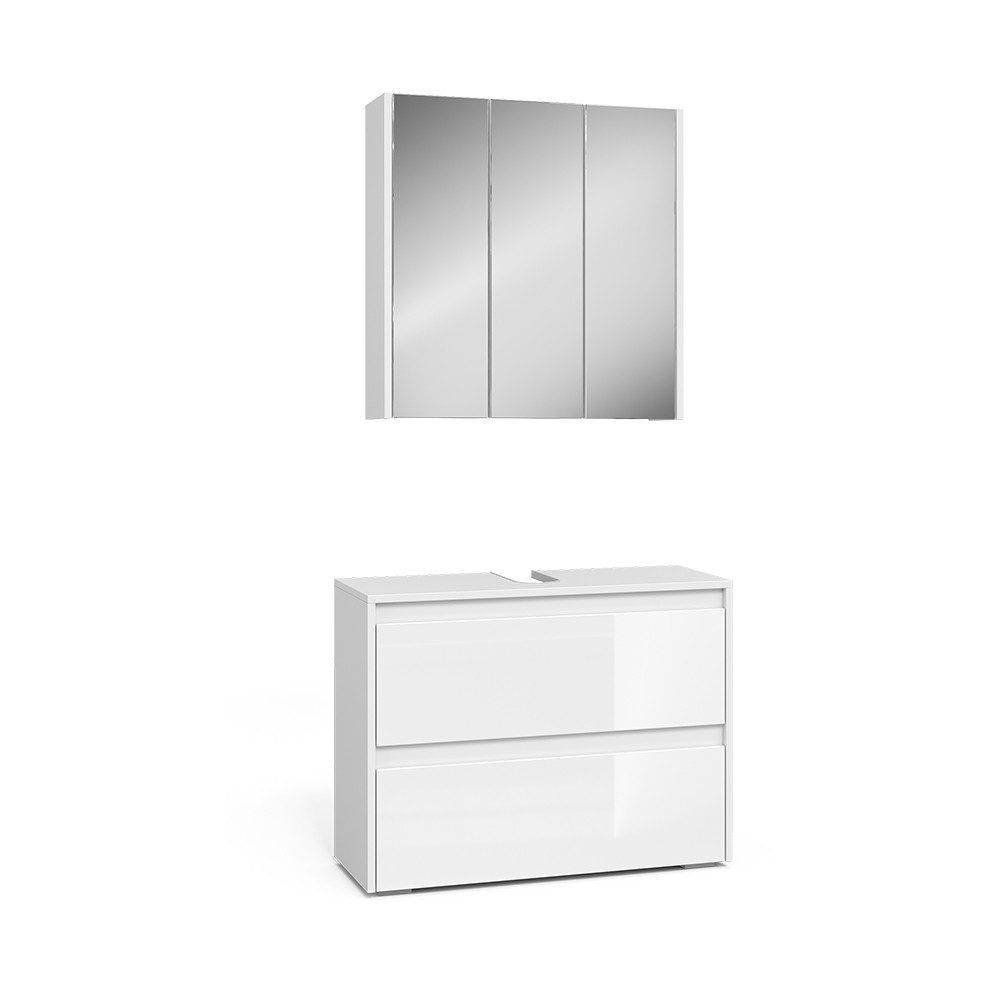 Vicco Badmöbel-Set Majest, Weiß/Weiß Hochglanz, 2 Teile, (2-St., 2er Set)