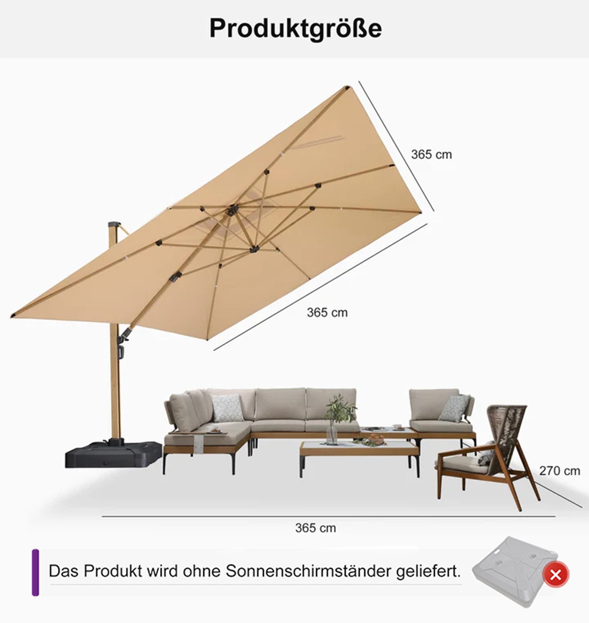 PURPLE LEAF Ampelschirm Großer windfester quadratischer günstig online kaufen