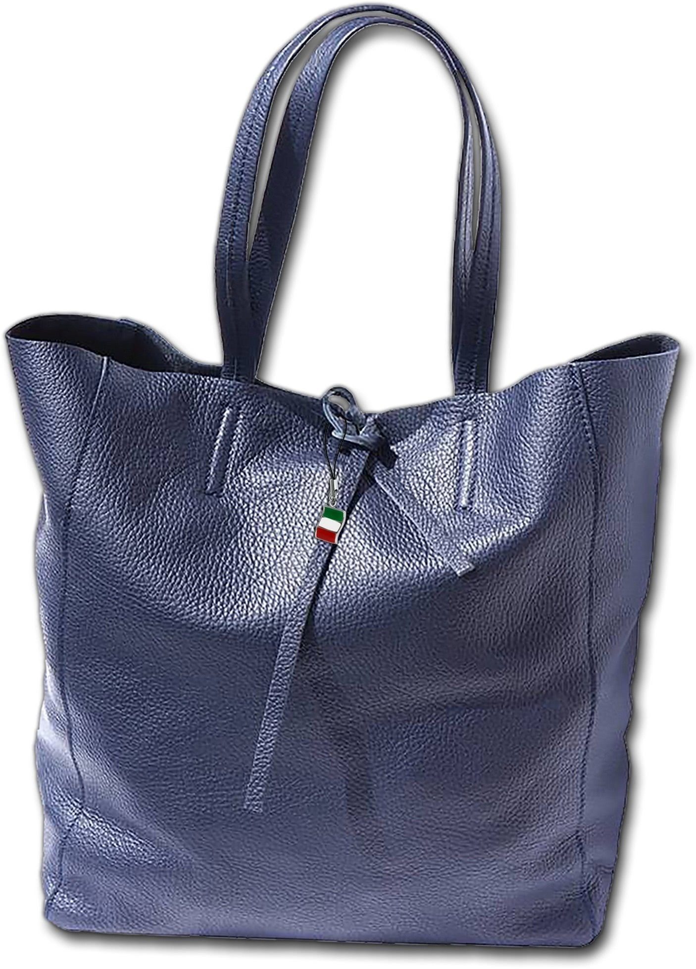 FLORENCE Shopper Florence Echtleder Schultertasche blau (Schultertasche, Shopper), Damen Tasche Echtleder, Rindsleder blau, Made-In Italy