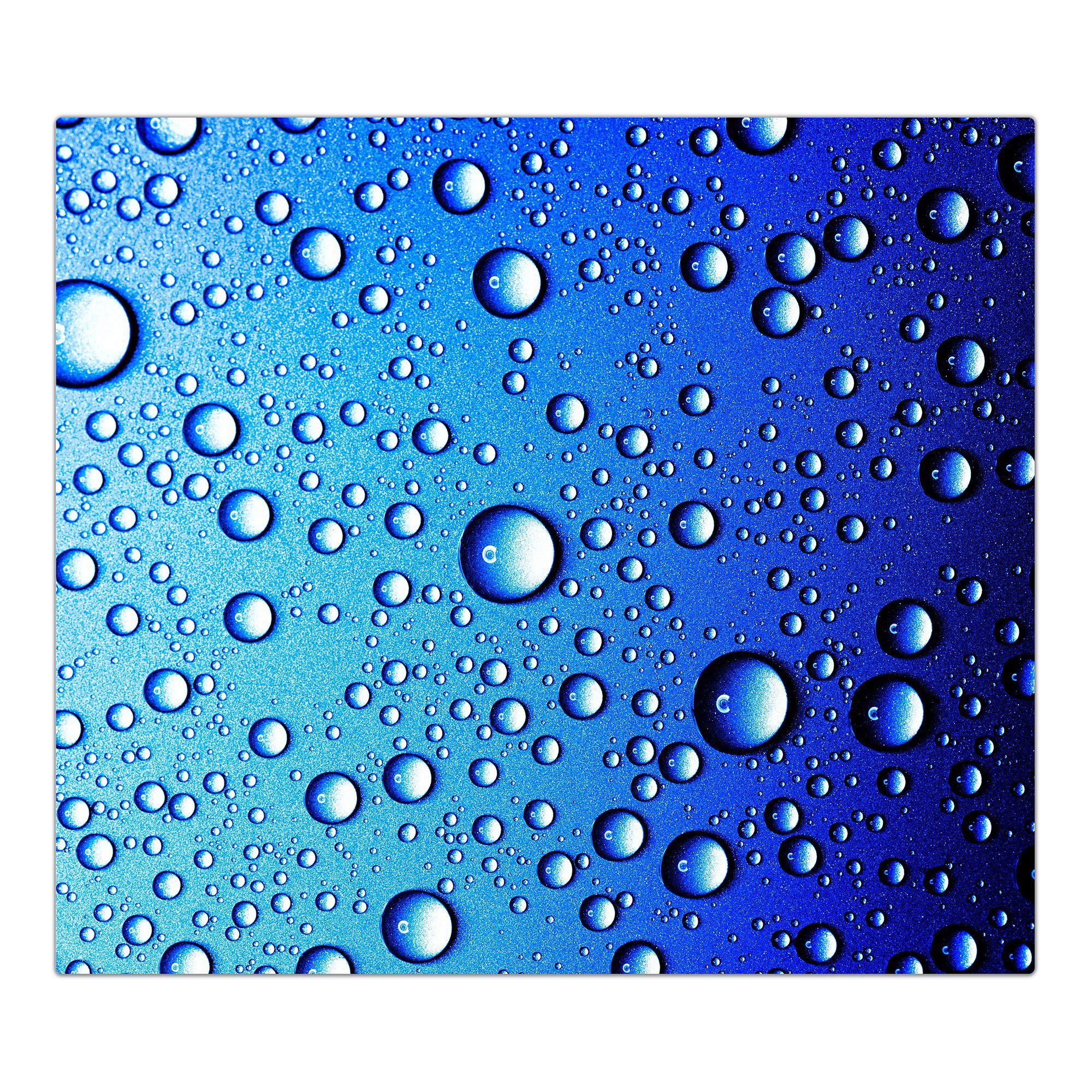 Primedeco Herd-Abdeckplatte Herdabdeckplatte Spritzschutz aus Glas Wassertropfen auf blau, Glas, (1 tlg)