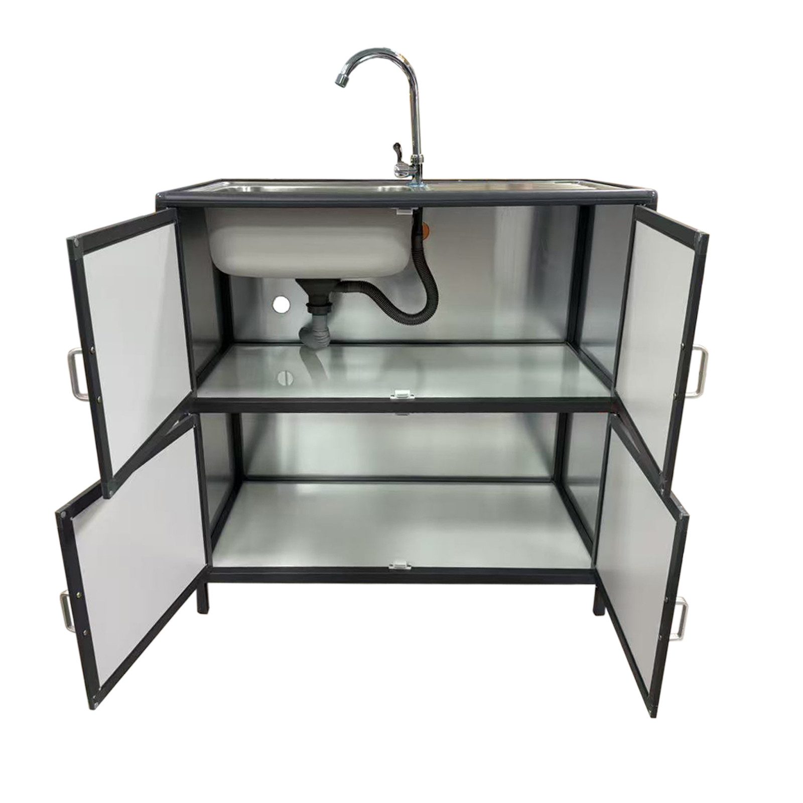 HTI-Living kitchen sink with drainer and base cabinet, 83/43 cm, (1 piece), for garden and camping with stainless steel tap