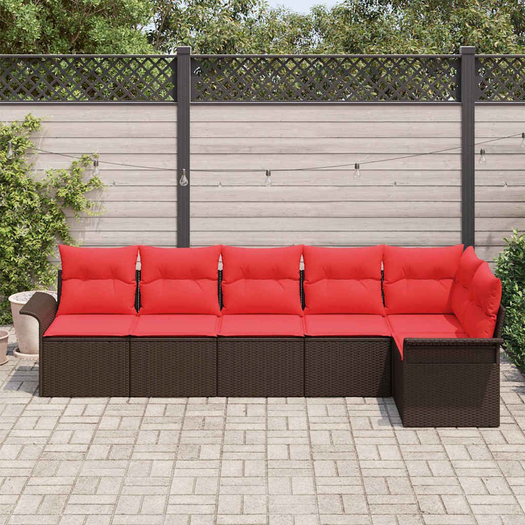 vidaXL Gartenlounge-Set Gartensofa-set mit Speicher 6 pcs Braun Poly-Rattan, (6-tlg)