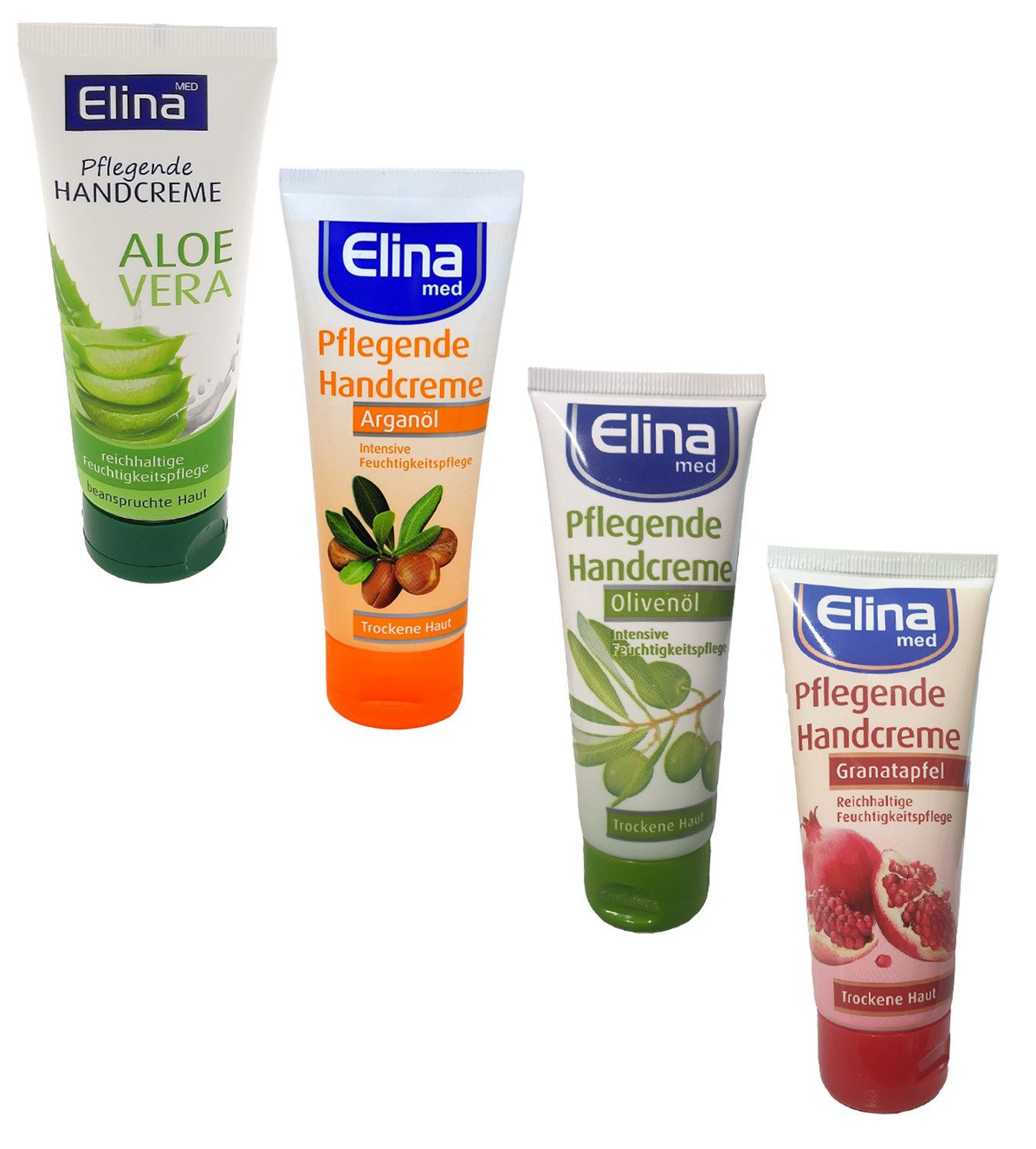 Elina Med Handcreme Elina Handcreme Set, Olivenöl, Arganöl, Aloe Vera, Granatapfel Set, 4-tlg., Handcreme Hautschutzcreme Pflegecreme