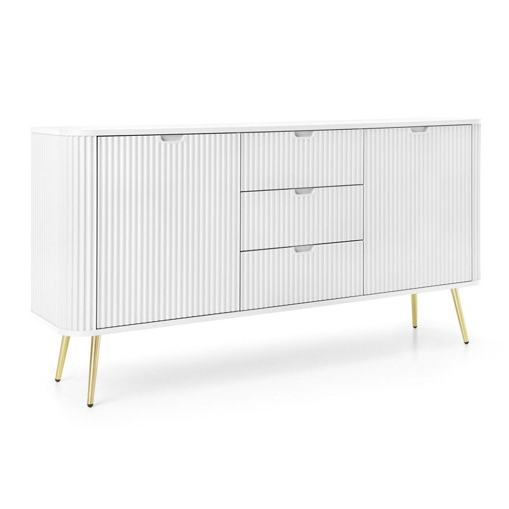 Lomadox Sideboard ZARA-160, in weiß Rillen gerillt Metallfüße goldfarben 168x87x39 cm