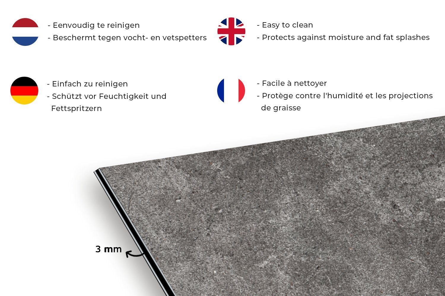 MuchoWow Küchenrückwand Industriell, Grau Schmutzflecken cm, - und für gegen Küchen Fett Beton (1-tlg), 60x30 Wandschutz, 