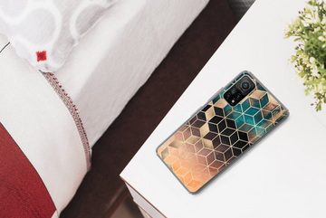 MuchoWow Handyhülle Abstrakt - Würfel - Gold - Muster - Luxus, Phone Case, Handyhülle Xiaomi Mi 10T, Silikon, Schutzhülle