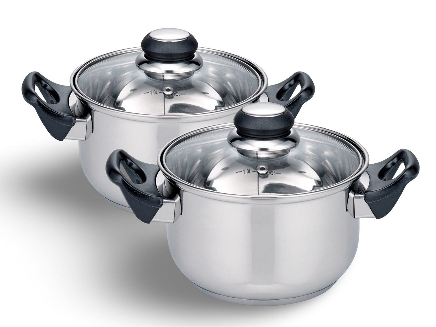 BURI Topf-Set 2x Edelstahl Kochtopf "Turin" 16cm kleine Kochtöpfe Töpfe Topf Set, Edelstahl