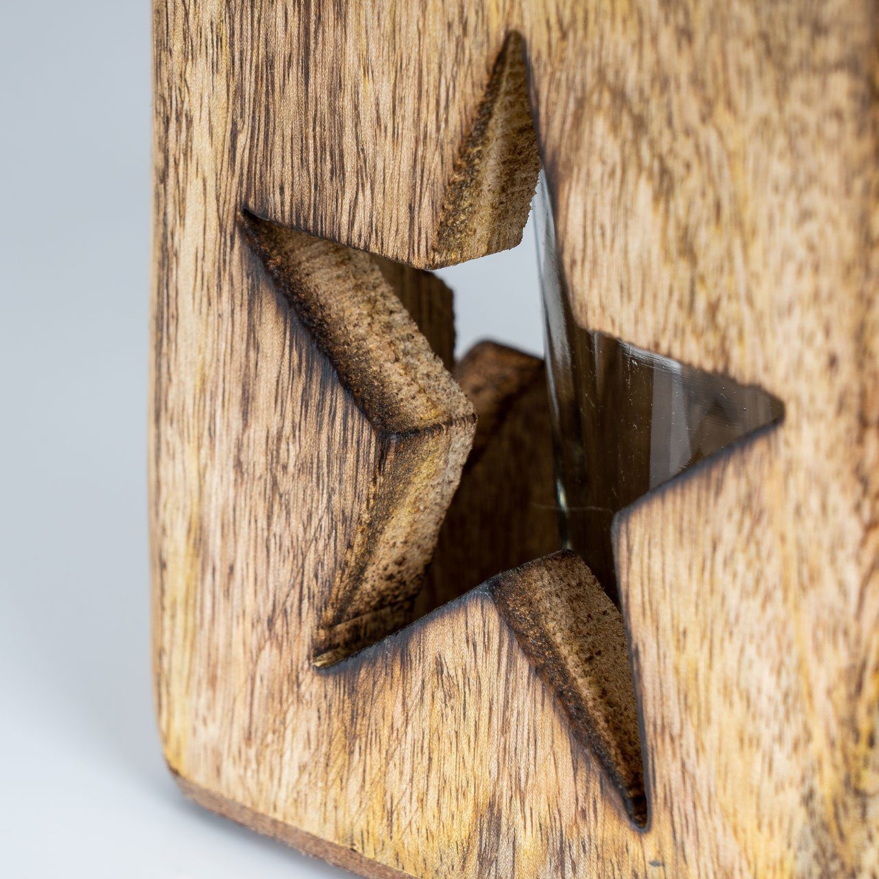 Levandeo® Teelichthalter, 2er Set Windlicht Stern Herz 9cm Mangoholz Teelicht Teelichthalter