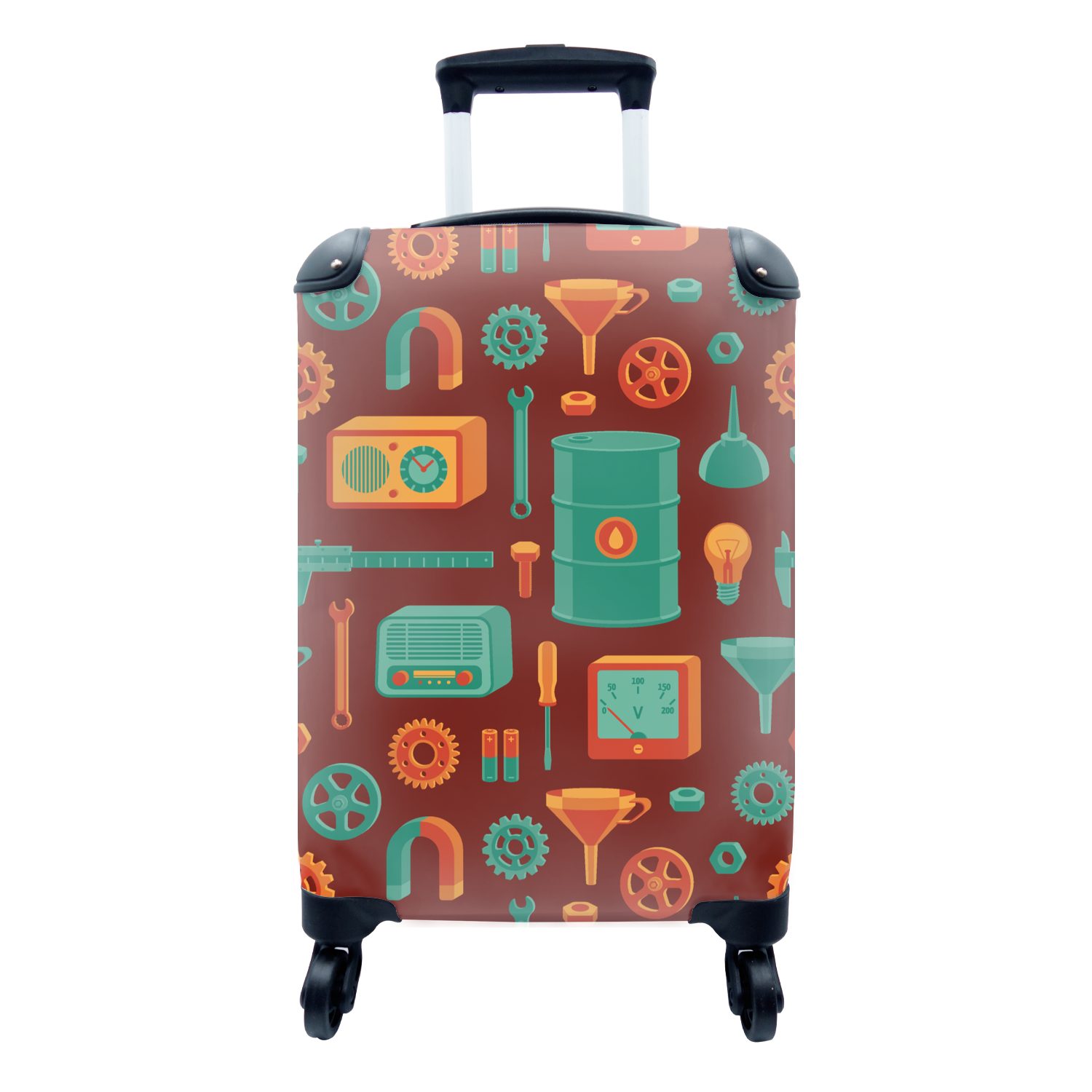 Muster 4 Ferien, Rollen, Werkzeuge, - Trolley, rollen, Retro mit MuchoWow für Handgepäckkoffer Handgepäck Reisetasche Reisekoffer -