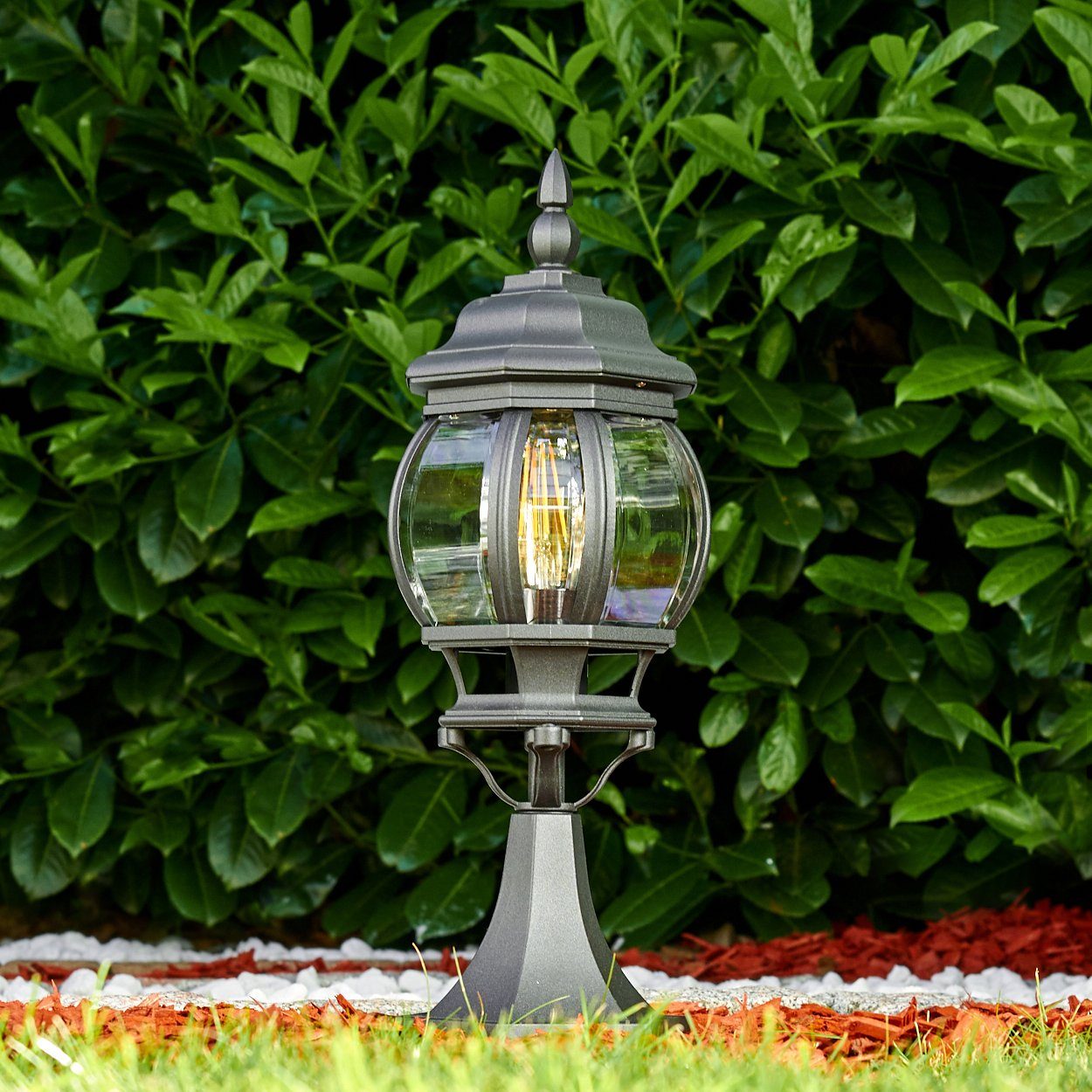 E27, »Meyen« IP44 hofstein mit in Aluguss Pollerleuchte Kunststoff-Scheiben, Außenleuchte, Retro/Vintage Leuchtmittel, in Wegeleuchte Look 50cm, antikem Gartenlampe, Schwarz ohne