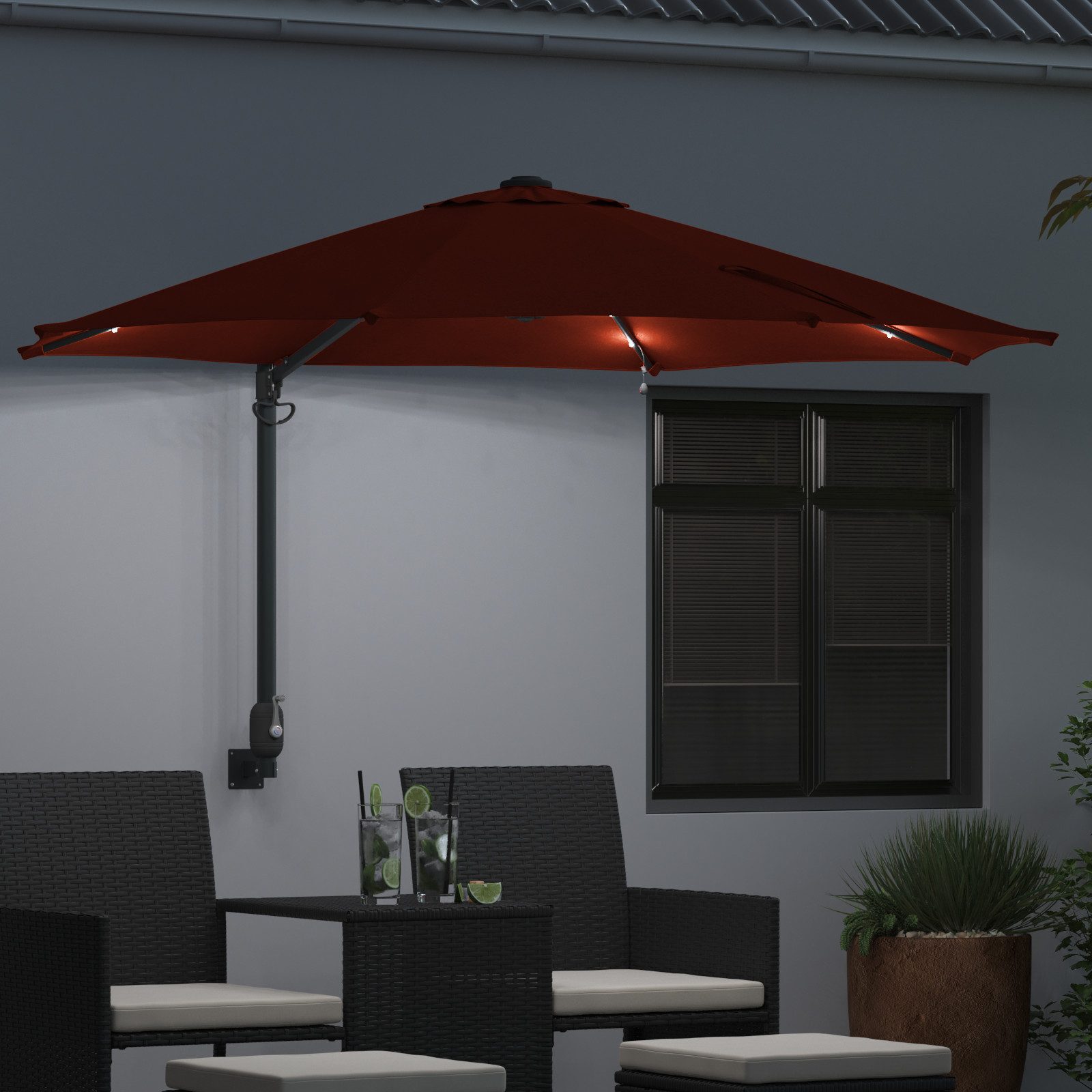 vidaXL Sonnenschirm Wand-Sonnenschirm mit LED-Leuchten Terrakottarot günstig online kaufen