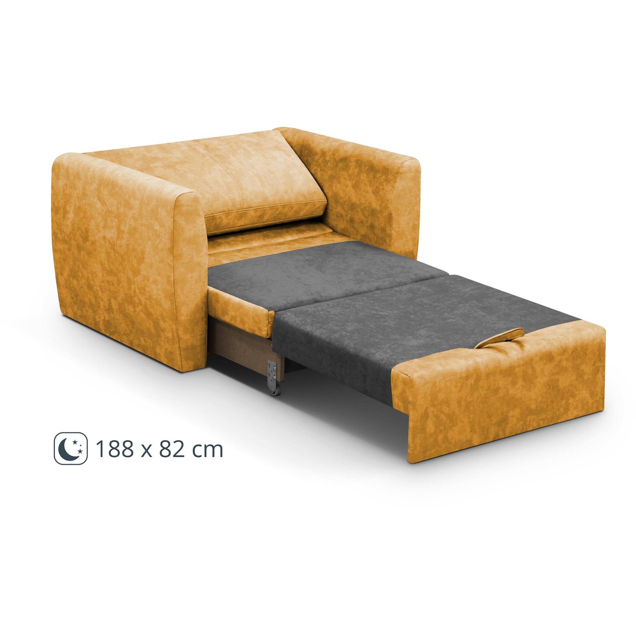 Kamel Relaxsessel (terra Wohnzimmer), Bettkasten, Schlaffunktion, für 48) Relaxsessel Sofa (1-Sitzer Schlafsessel, Gelb Polstersessel Beautysofa