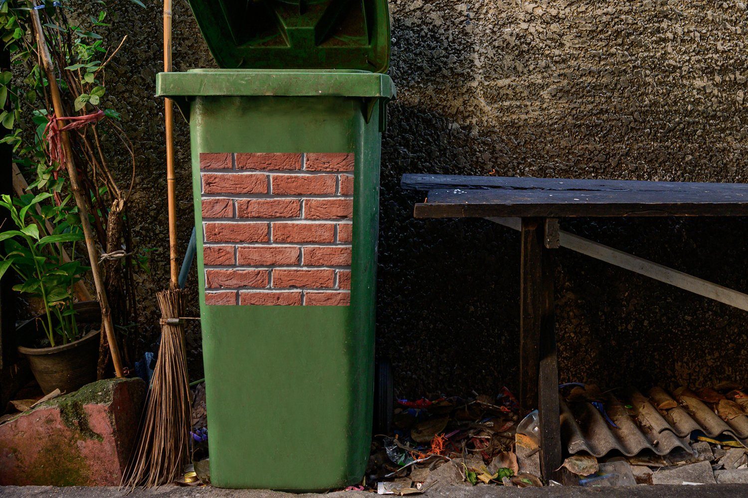 Mülltonne, Backstein - St), Vintage Wandsticker Wand (1 Sticker, - Container, MuchoWow Abfalbehälter Mülleimer-aufkleber,
