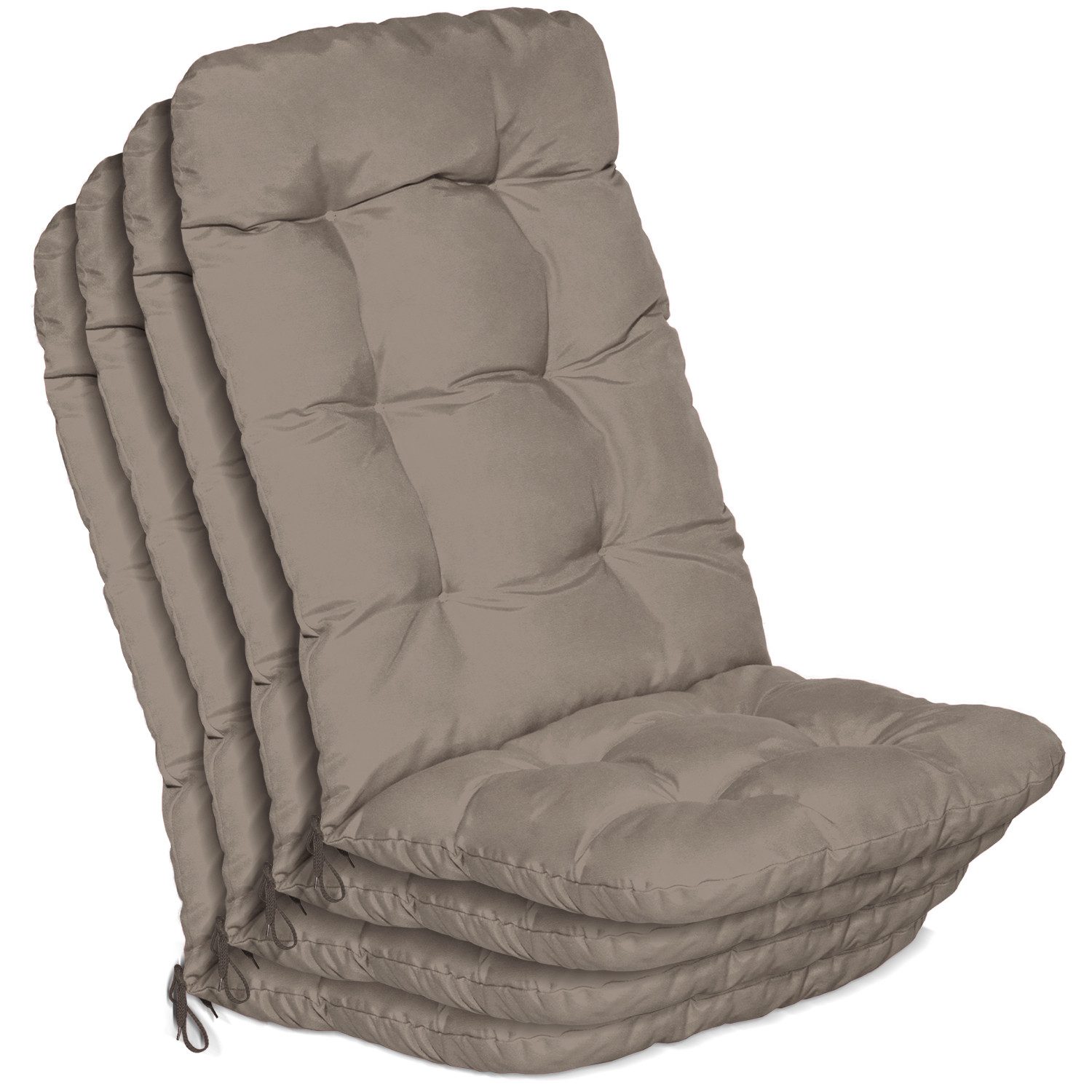 Beautissu Hochlehnerauflage 4er Set Hochlehner Auflagen Flair HL, 120x50x8cm, Taupe, Sitzpolster Set für Gartenstühle Outdoor – Stuhlkissen für Hochlehner