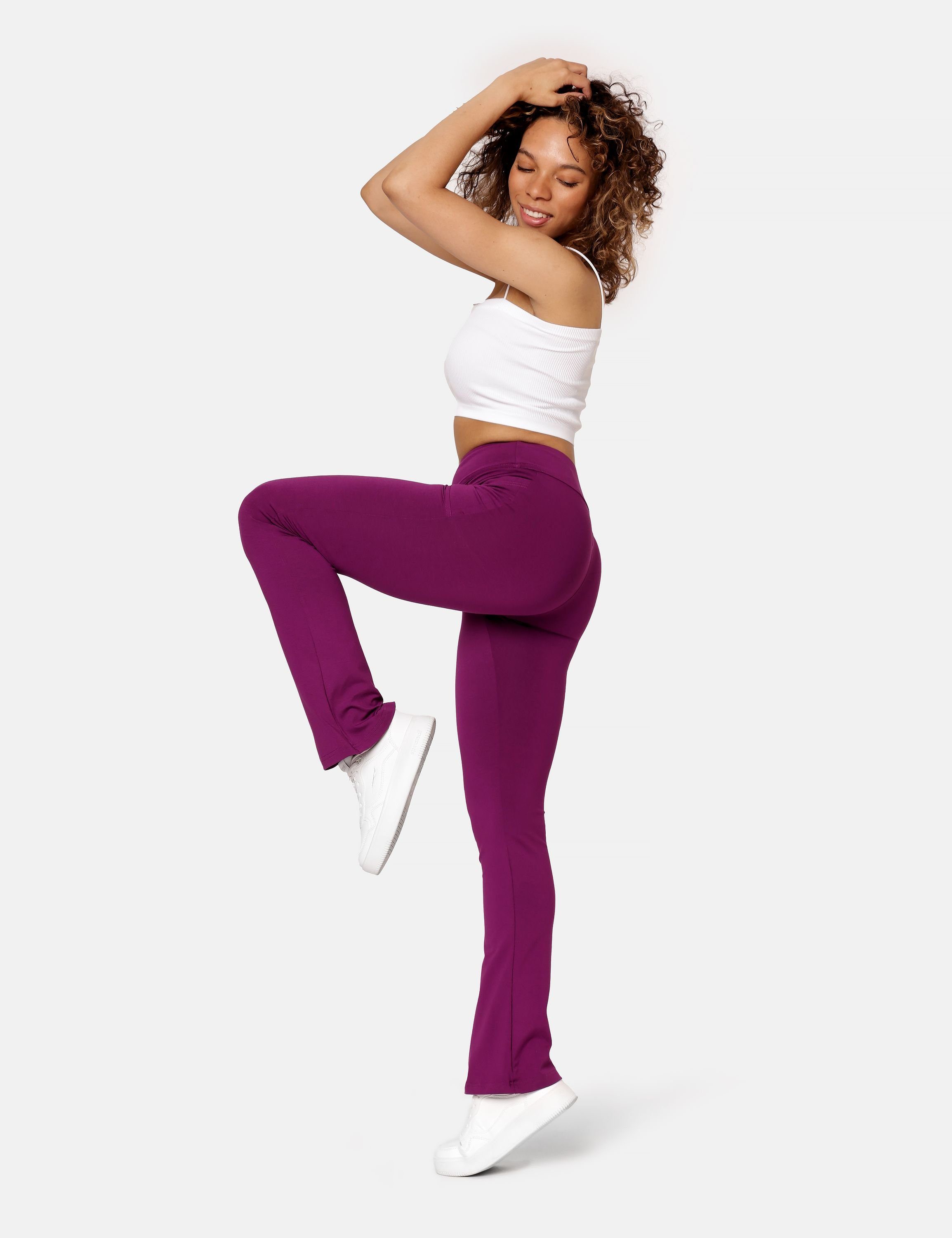 elastischer Bellivalini Hose für Fuchsia zwei Damen (1-tlg) Taschen Bund Leggings mit BLV50-282 Yogahose