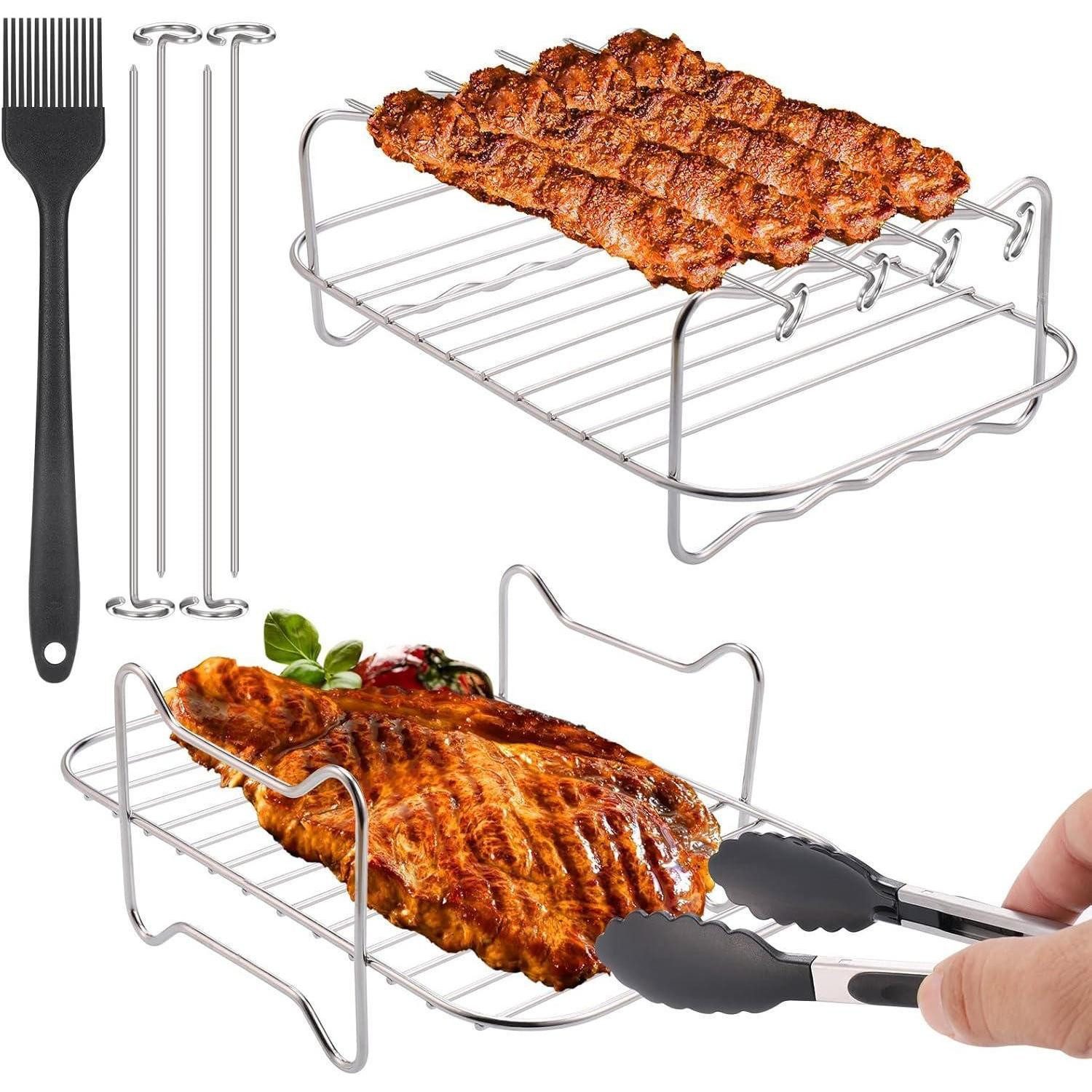LuxusKollektion Airfryer-Grillrost Heißluftfritteuse Grillrost Set mit Grillstäbchen, Ölbürste und