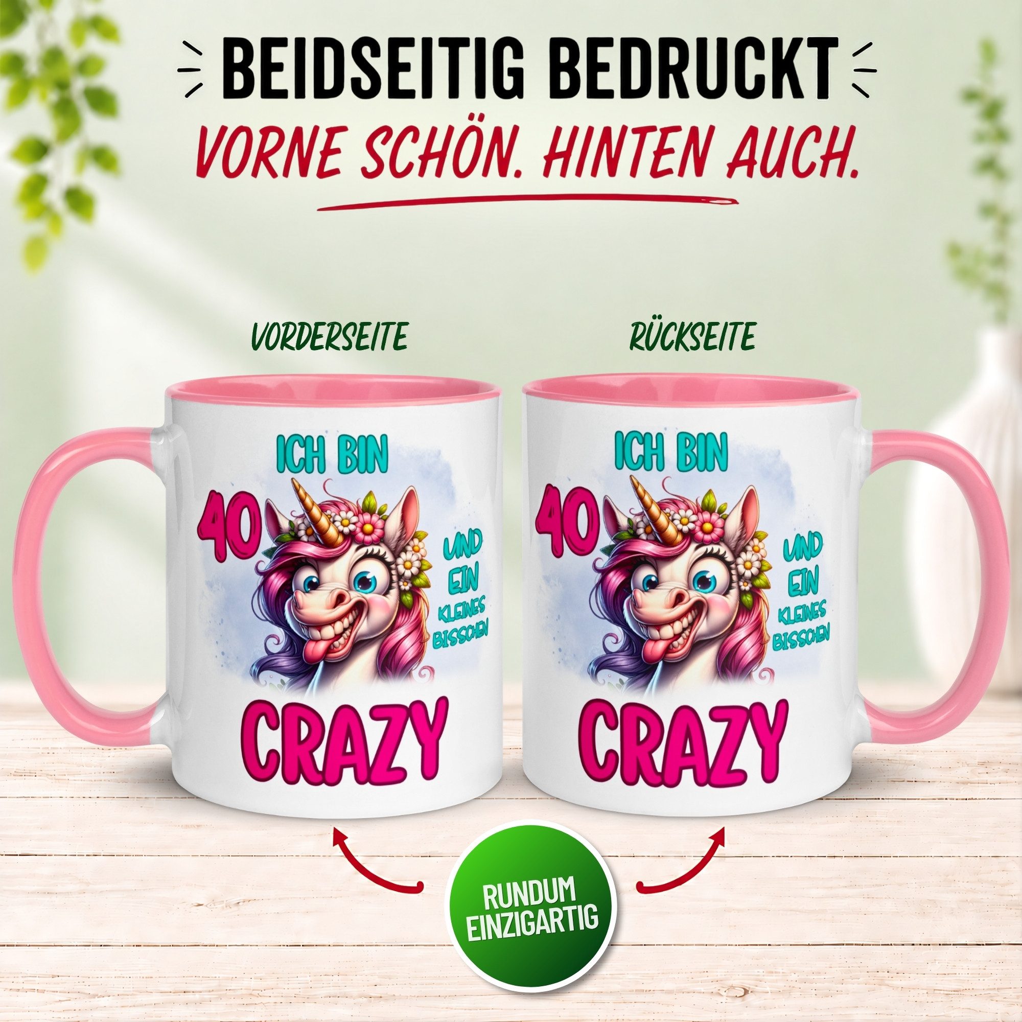 Momentals Tasse 40 Geburtstag Frau – Ein bisschen Crazy – Geburtstagsgeschenk Frauen, Gratis Versand · Links-&Rechtshänder · Spülmaschinenfest – Bild 4 von 5