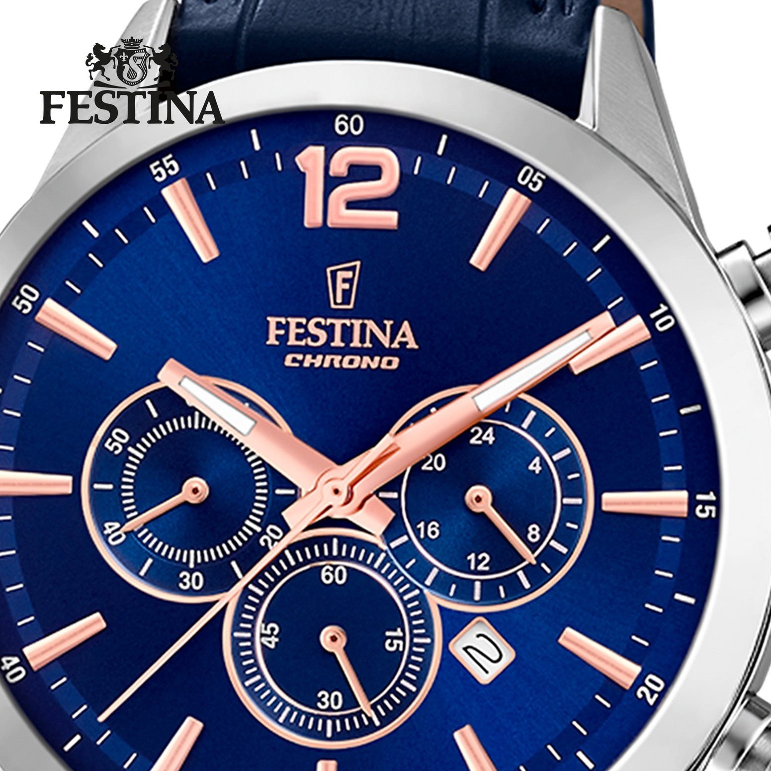 Festina Chronograph Festina Herren Uhr F20542/4 Lederarmband, (Chronograph), Herren Armbanduhr rund, Lederarmband dunkelblau, Fashion