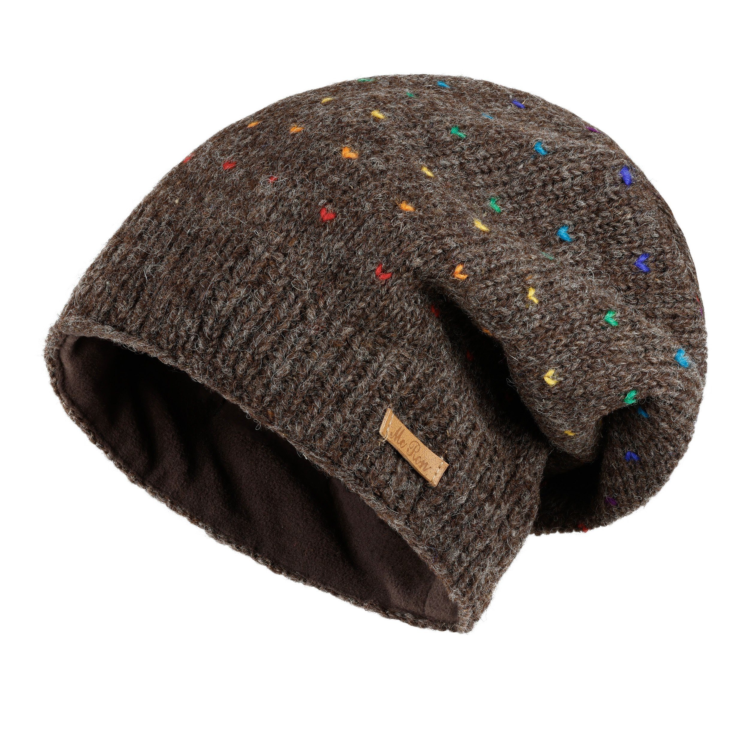 Modell Naturdunkelbraun Regenbogen Fleece, mit Schurwollanteil hoher McRon Lizzy Beanie Wollmütze gefüttert