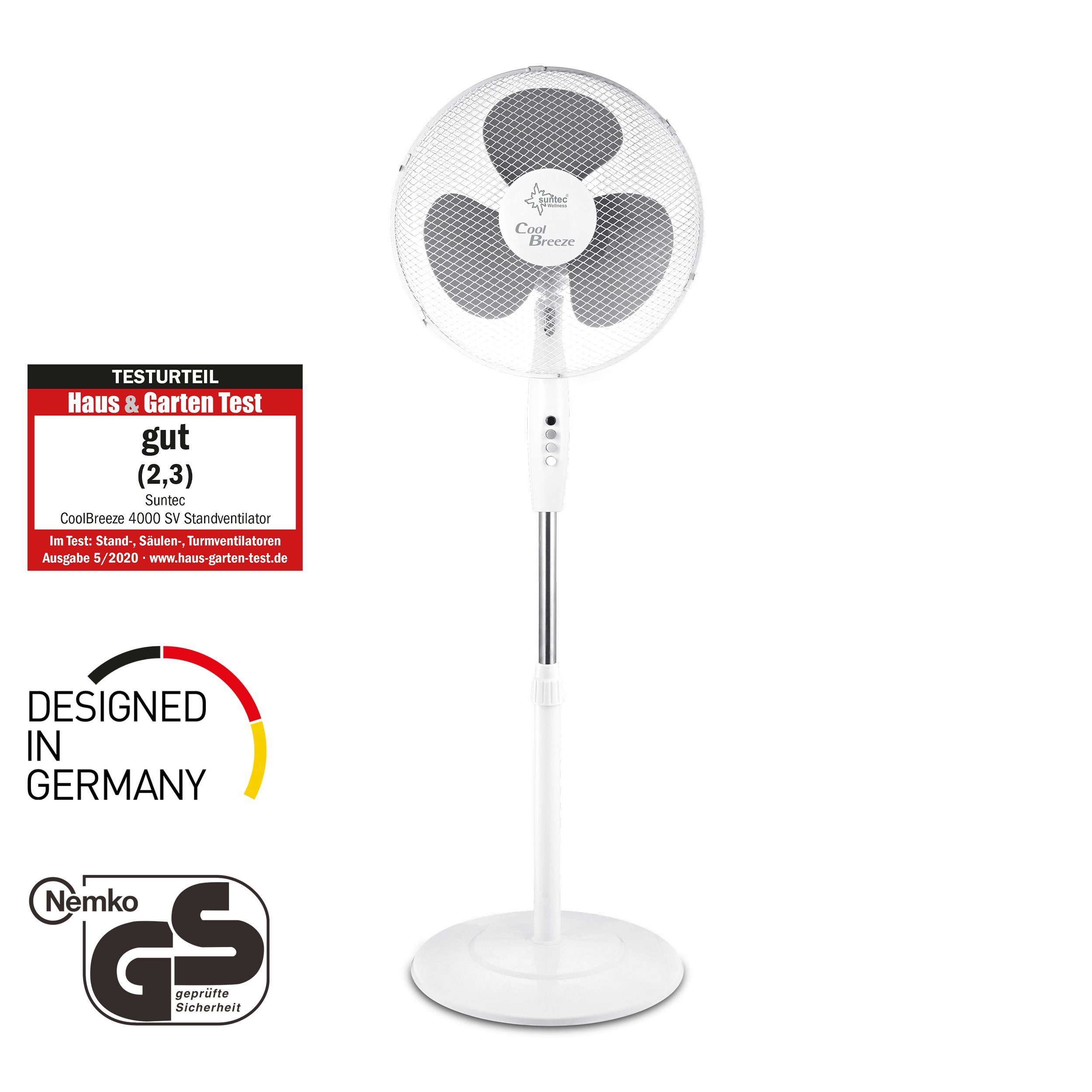 Suntec Fan, Ventilator 45 Watt SV, Tragegriff, Standventilator inkl. Wellness Oszillation & 4000 CoolBreeze