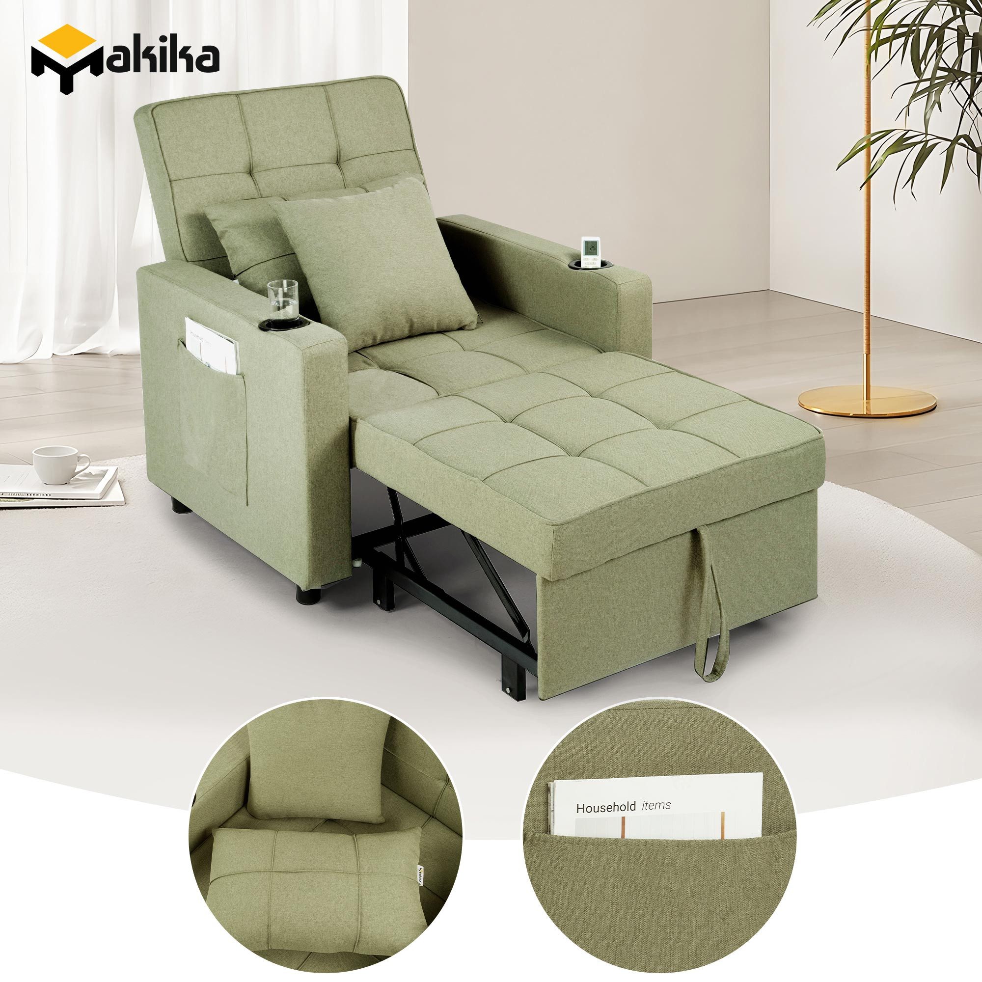 Makika Relaxliege Schlafsessel Schlafsofa Couch Tommy klappbar in Grün günstig online kaufen