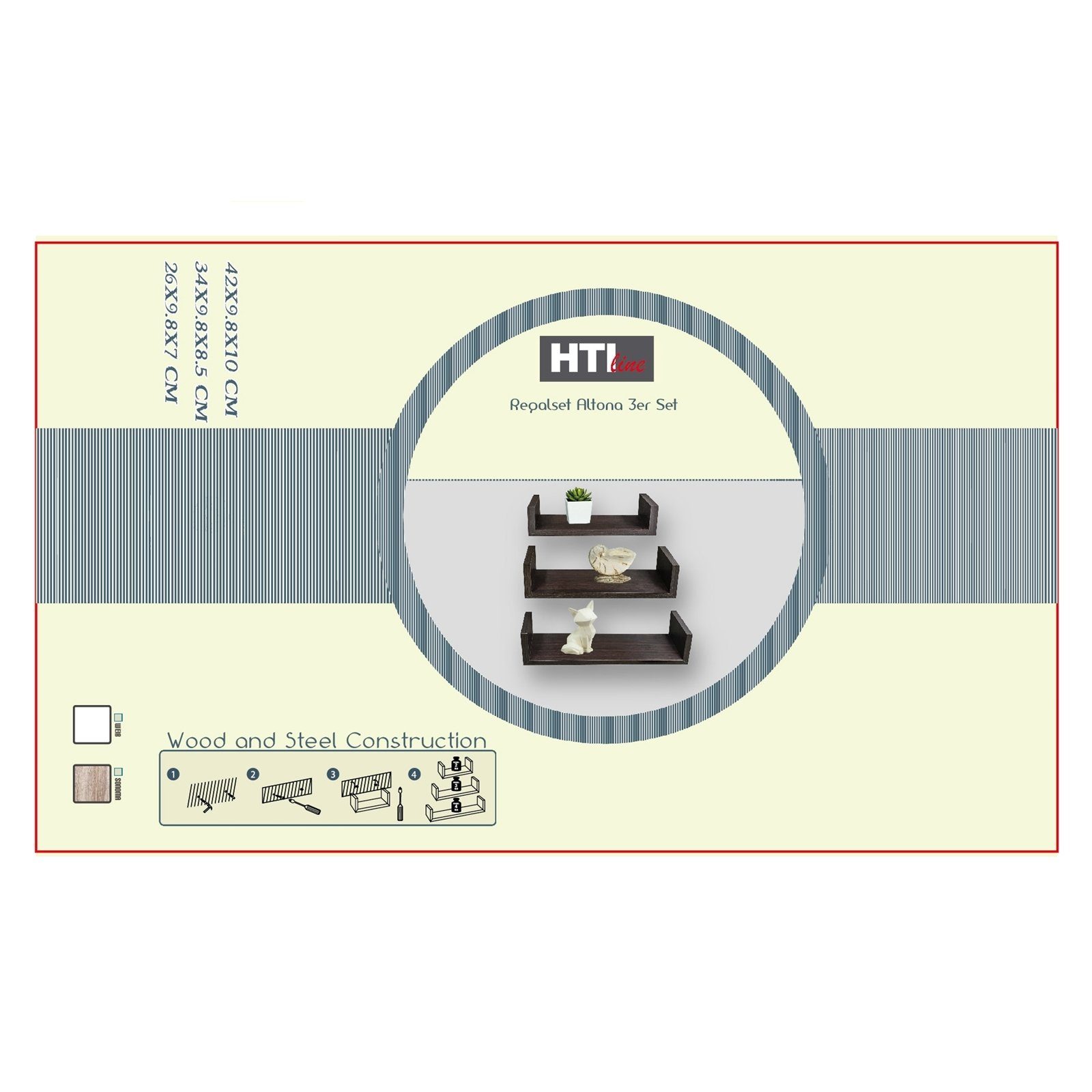 3er-Set, Wandregal Regalset Altona Sonoma Wandboard Wandregal 3-tlg., 945 Set HTI-Line