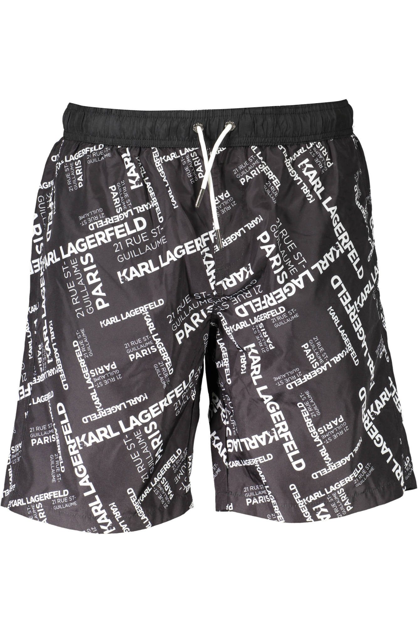 KARL LAGERFELD Badeshorts Elegante Schwarze Badeboxershorts mit Taschen und Kontrastdetails.