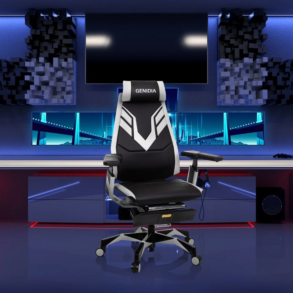 Gamingstuhl Schwarz/Weiß GENIDIA OFFICE Drehstuhl PRO hjh Kunstleder ergonomisch Gaming Bürostuhl St), ELITE (1