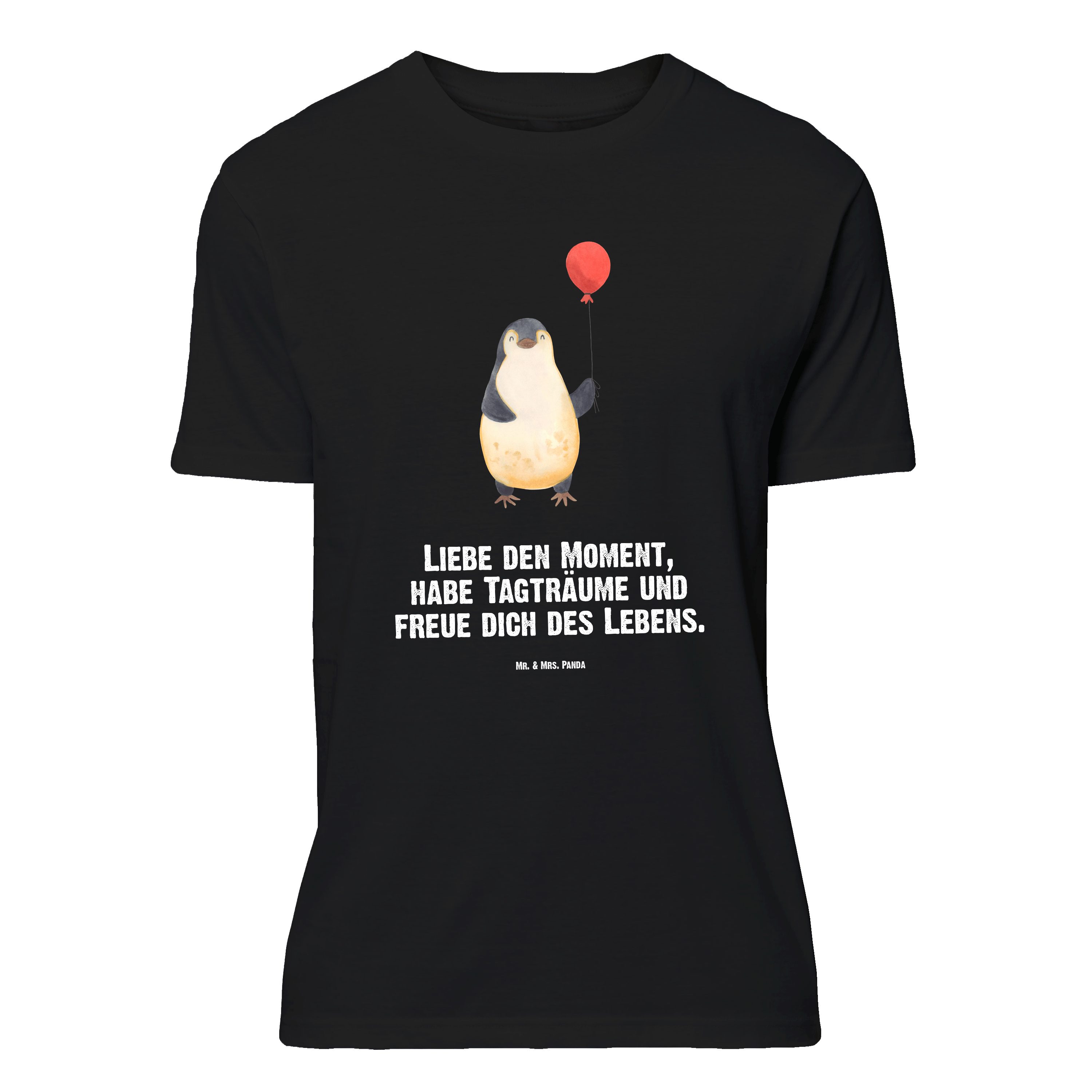 Mr. & Mrs. Panda T-Shirt Pinguin Luftballon, Größe M T-Shirt, Schwarz, Pinguine, Herren, Shirt (Packung) Neustart Beste Freundin Shirt