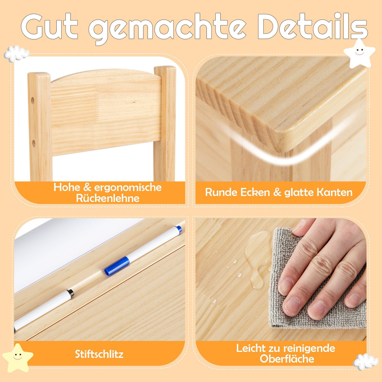 COSTWAY Kinderschreibtisch mit Stuhl Set & Papierrollenhalter, mit Papierro günstig online kaufen