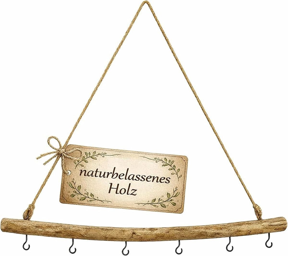 NaDeco Bastelnaturmaterial Deko Holz Stange zum Hängen ca. 80cm mit 6 Haken und Kordel