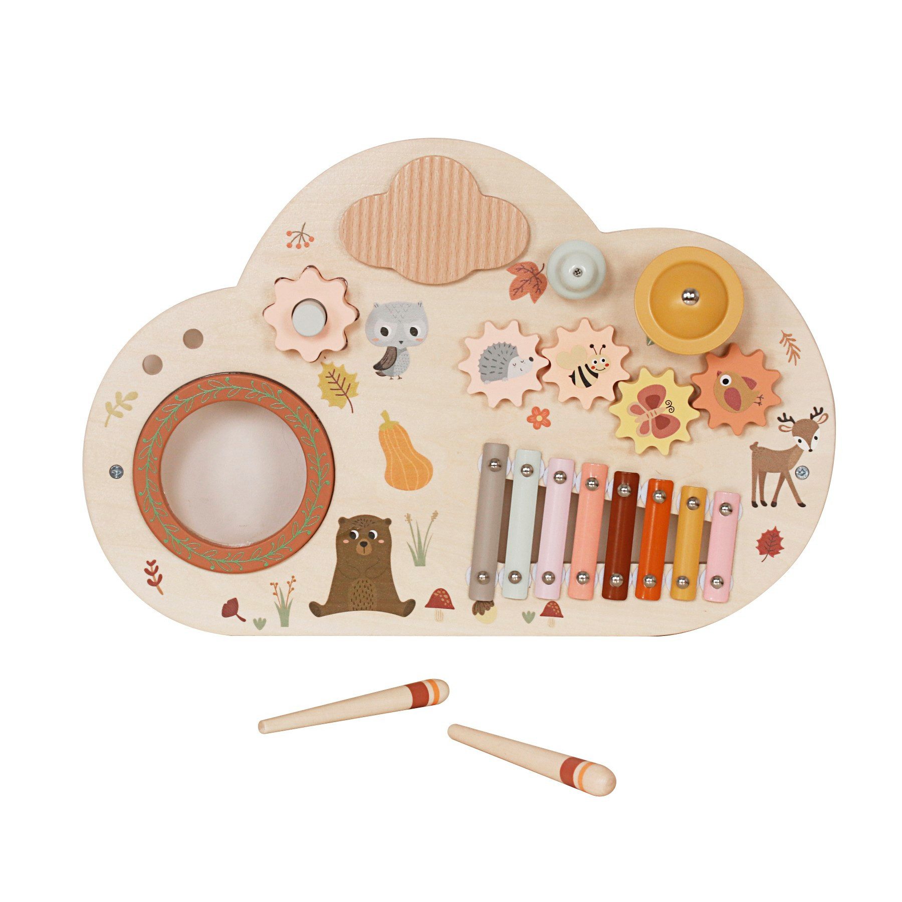 TikTakToo Motorikbrett Motorik Musik Board Holz – 7-in-1 Lernspielzeug für Kinder, Montessori Holzspielzeug, Musik, Motorik, Kreativität & sichere Farben