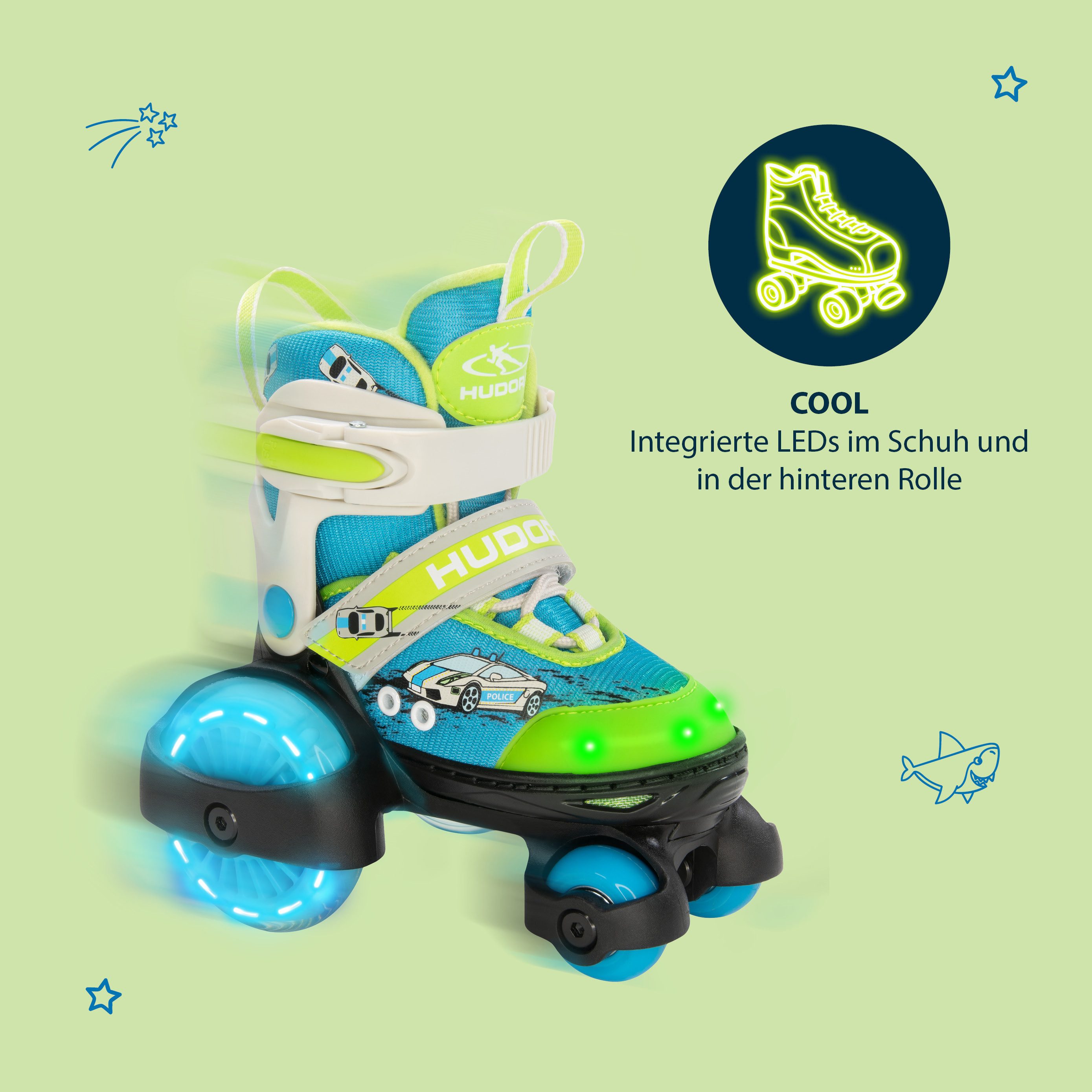 Hudora Rollschuhe My First Quad LED, Kinder-Rollschuhe Gr. 26-29, Skates for Kids