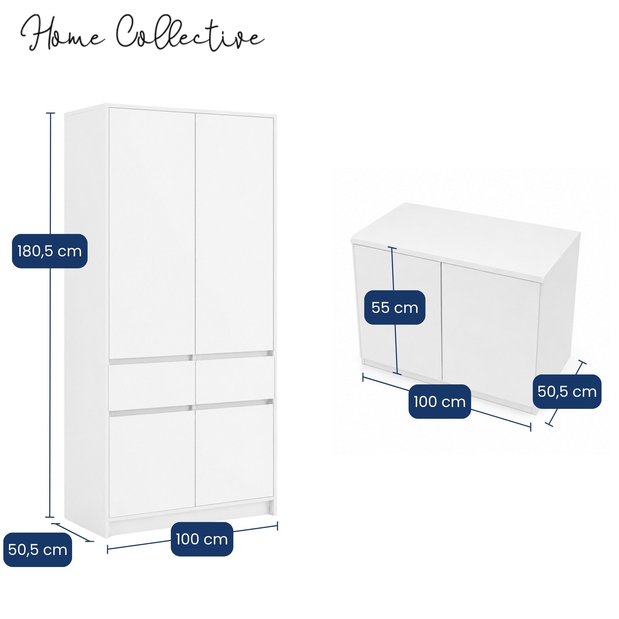 Home Collective Kleiderschrank Schrank Schlafzimmer Garderobenschrank Mehrzweckschrank Hochschrank (100 cm breit, mit 2 Schubladen, Kleiderstange & Einlegeböden – Bild 2 von 5
