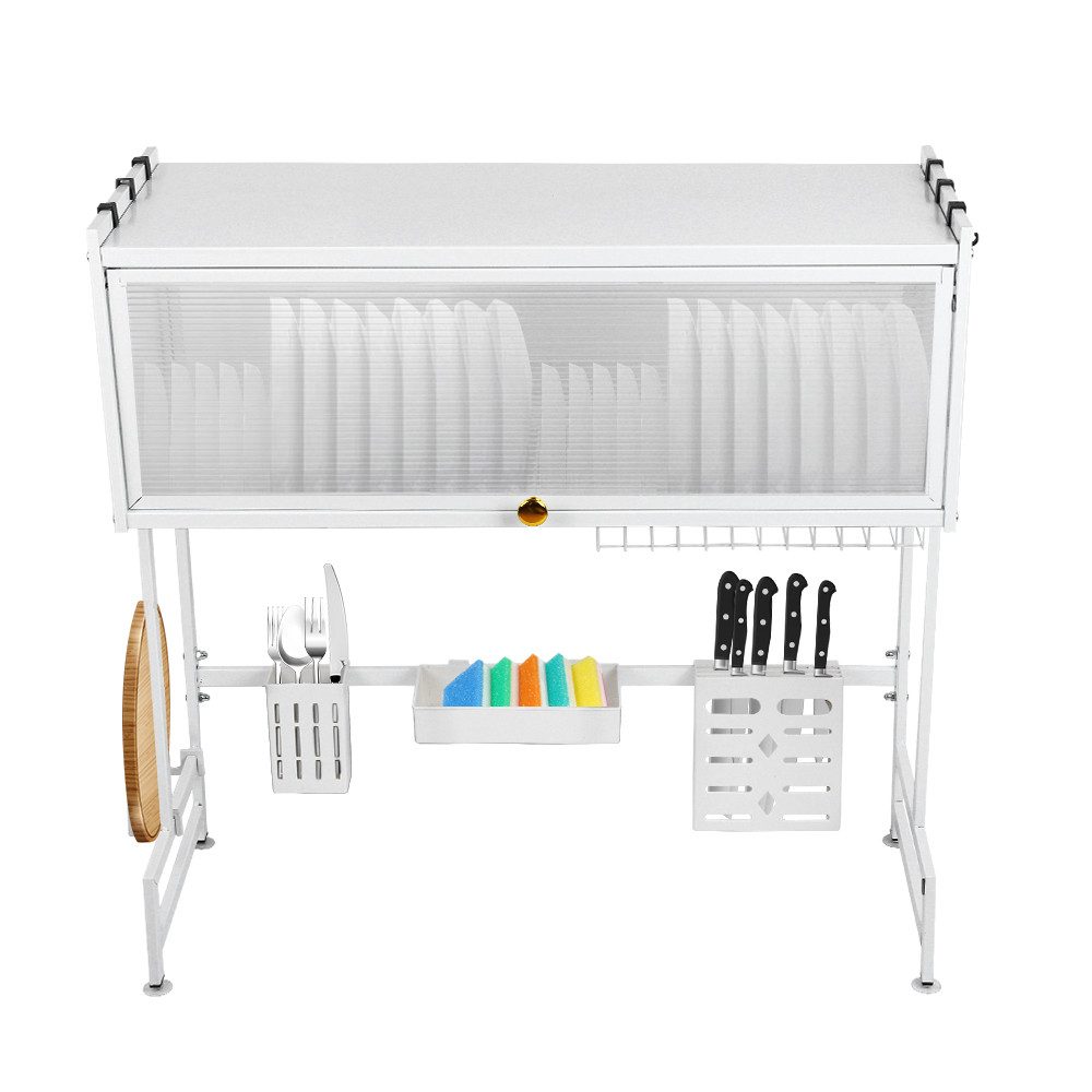 JEOBEST Geschirrständer Abtropfständer über der Spüle mit Abdeckung, Dish Rack, mit Messerhalterung, Utensilien-Halter, Schneidebrettständer, Stahl