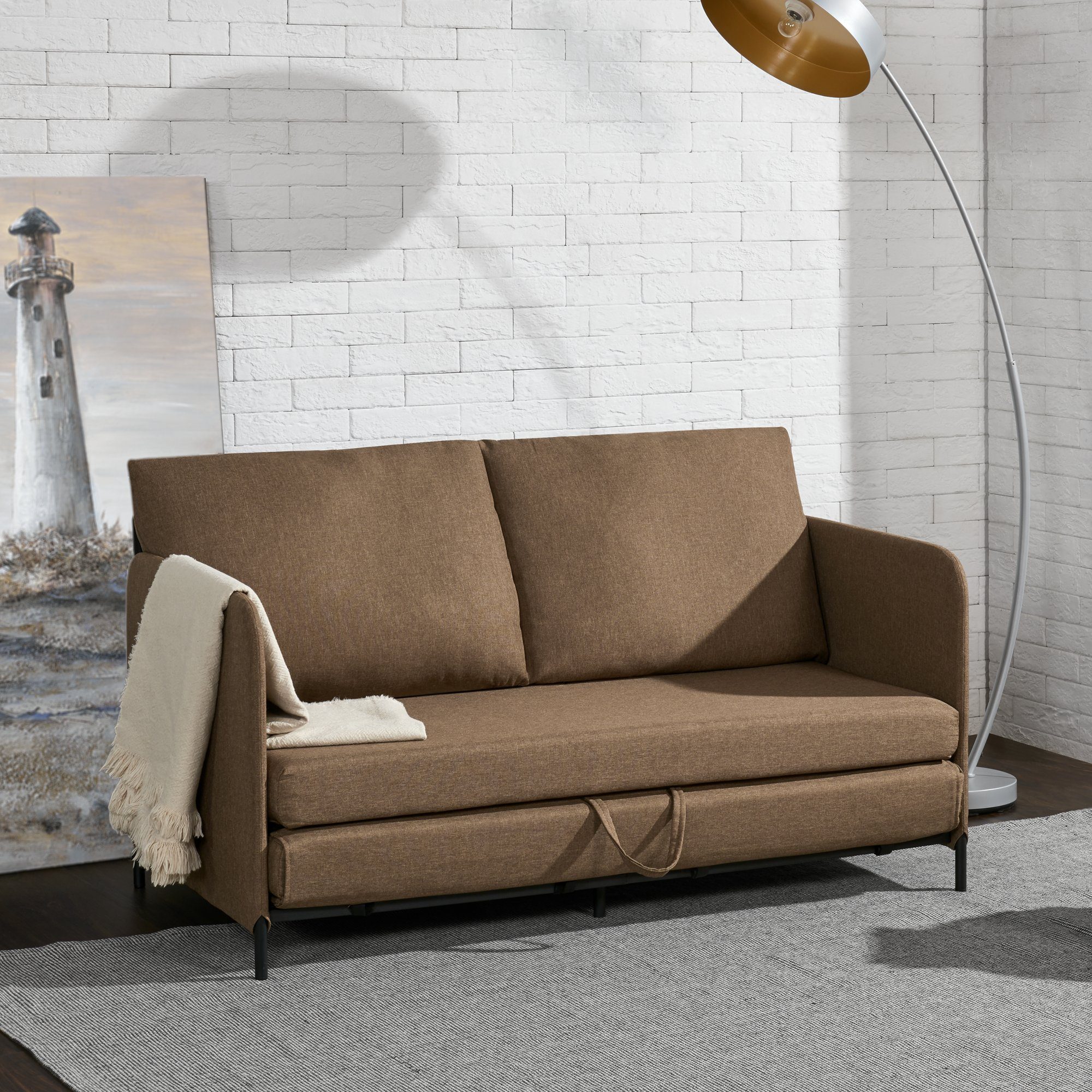 en.casa Schlafsofa, »Soini« mit Liegefunktion 2-Sitzer 78x125x67 cm Braun | Alle Sofas