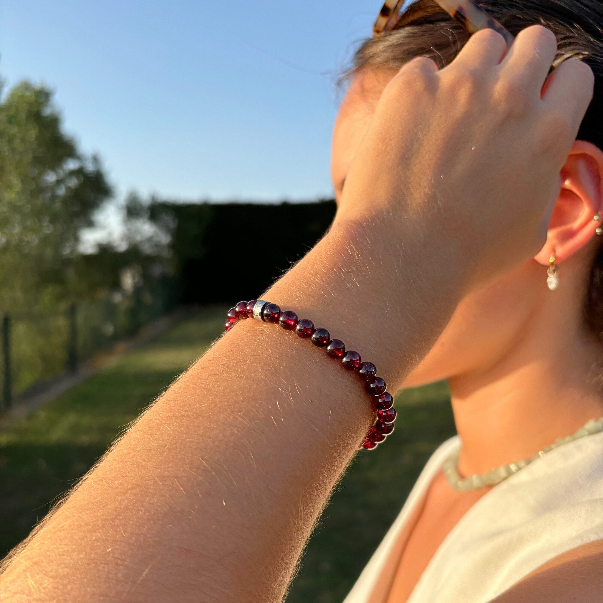 LAVISA Armband Armband 6mm Echte Edelstein Perlen, Kristalle, Onesize, Echte Edelsteine, Rostfreies Edelstahl, Wasserfest