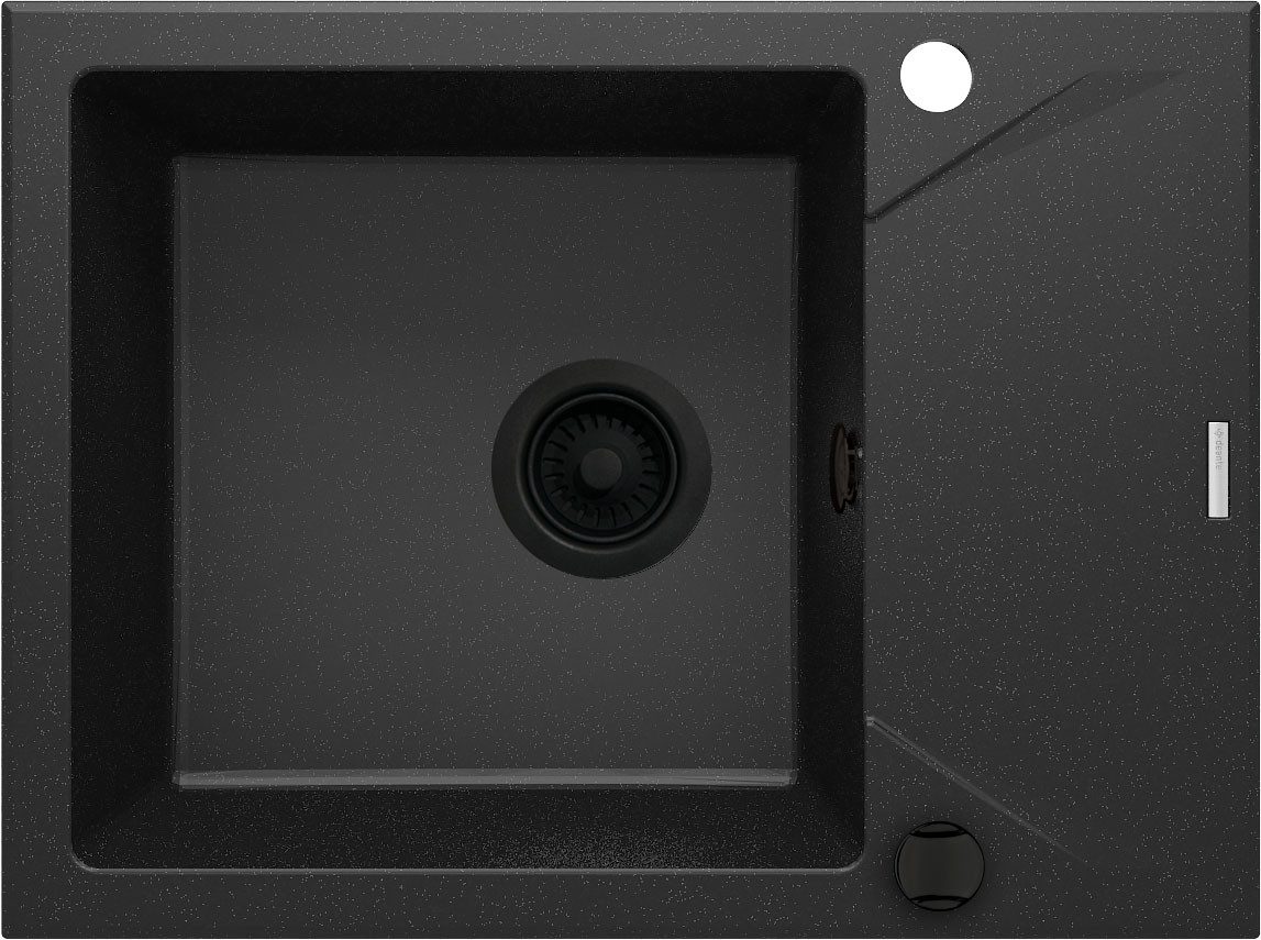 Deante Granitspüle Graphit Metalic Granitspülbecken mit Abtropffläche "Evora" 59cm lang, 44/59 cm, (Komplett-Set)