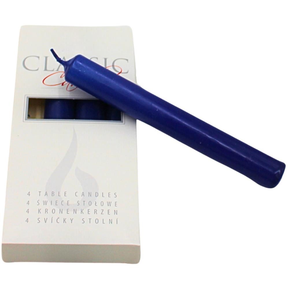 Dekohelden24 Formkerze Stabkerzen, Tafelkerzen, Leuchterkerzen, Tischkerzen als 4er Set Blau, Größe H/Ø ca. 17 x 2 cm