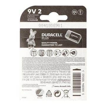 Duracell Duracell MN1604 Plus Power 9V Alkaline Batterie E-Block 6LR61 im 2er Batterie, (9,0 V)