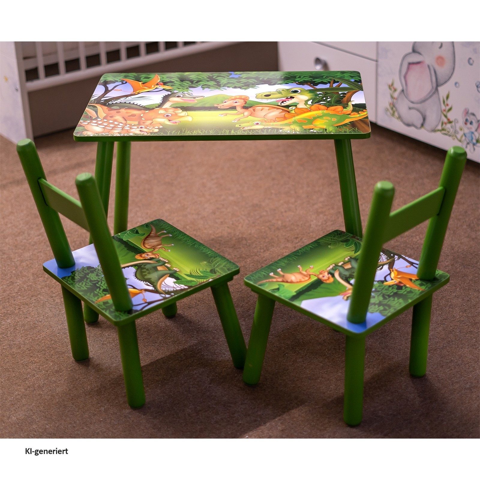 HTI-Line Kindersitzgruppe Kindertischgruppe Dinos, (Set, 3-tlg., 1 Tisch, 2 Stühle), Kindertisch Kinderstuhl Kindermöbel – Bild 2 von 3
