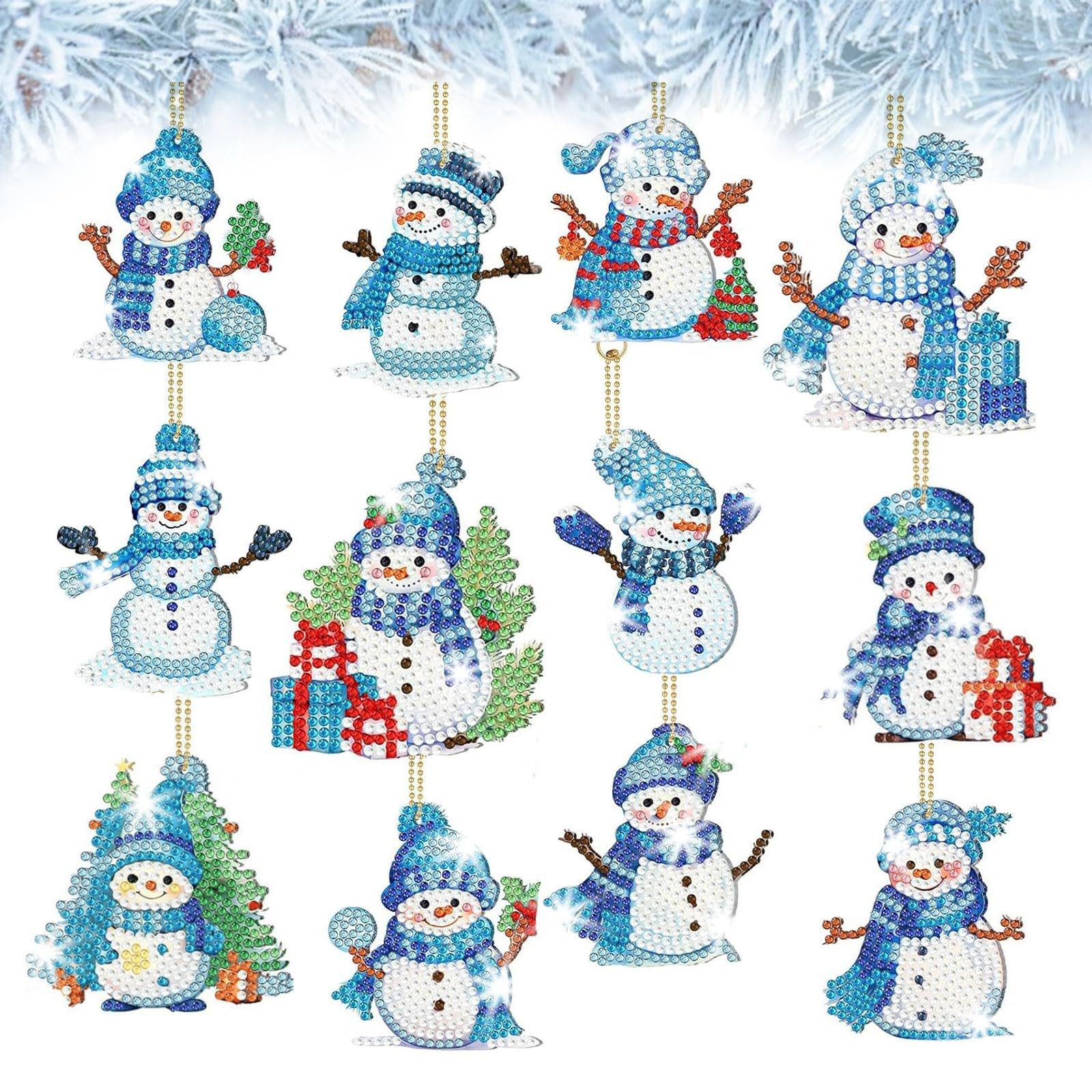 CLTYQ Christbaumschmuck 12 Stück Doppelseitiger 5D Diamond Painting Weihnachten Anhänger, Exquisiter Diamond Painting Adventskalender für Weihnachtsbaum-Deko.