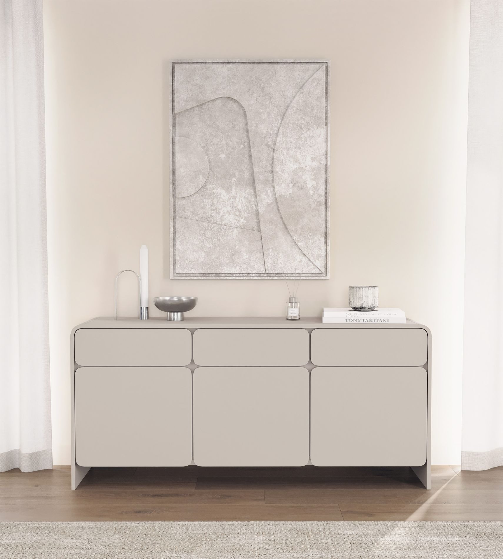 Selsey Sideboard LUMMO, Sideboard 3-türig mit 3 Schubladen, Kaschmirgrau, 156 cm