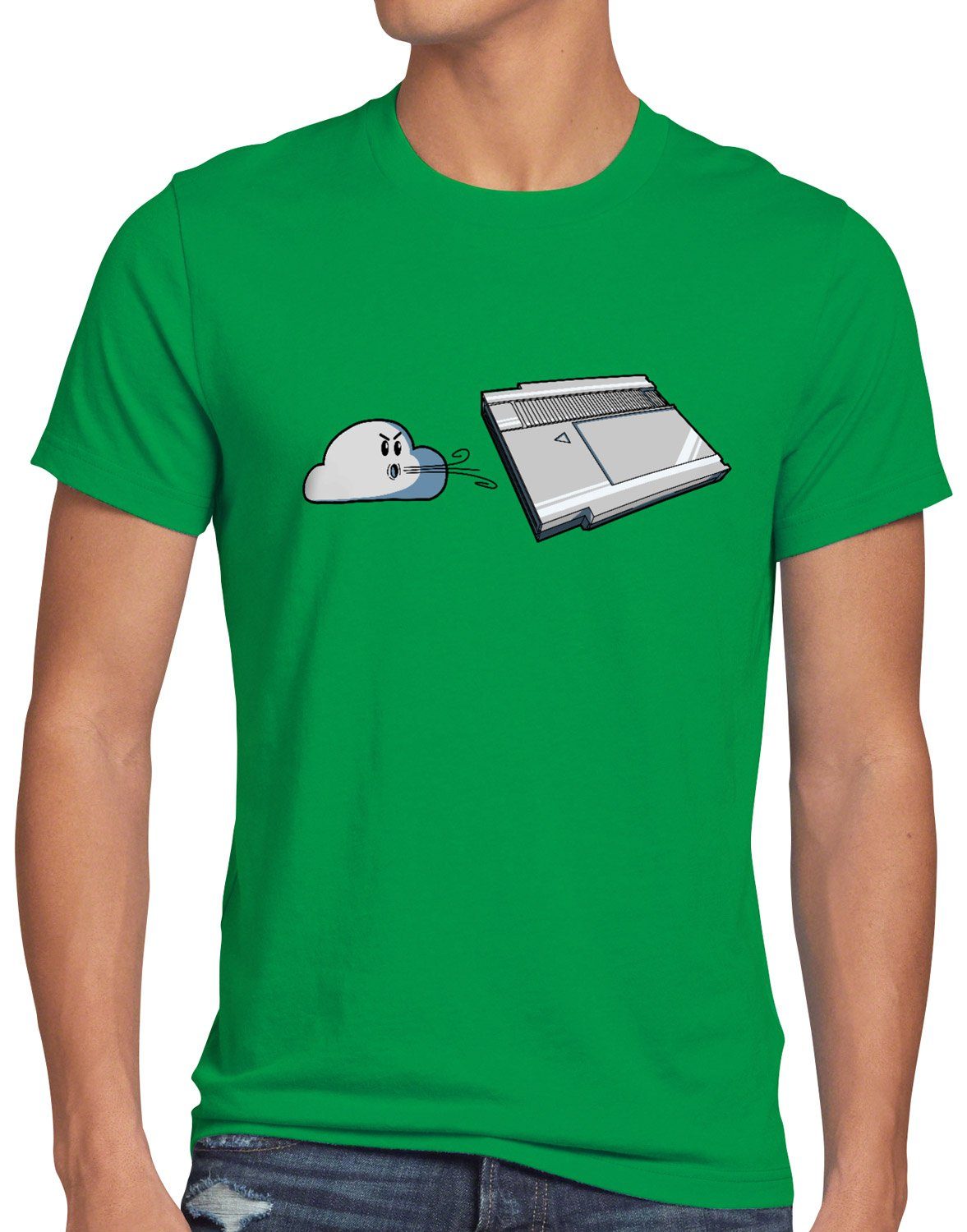 style3 Print-Shirt Herren T-Shirt Retro Blow nes cartridge grün