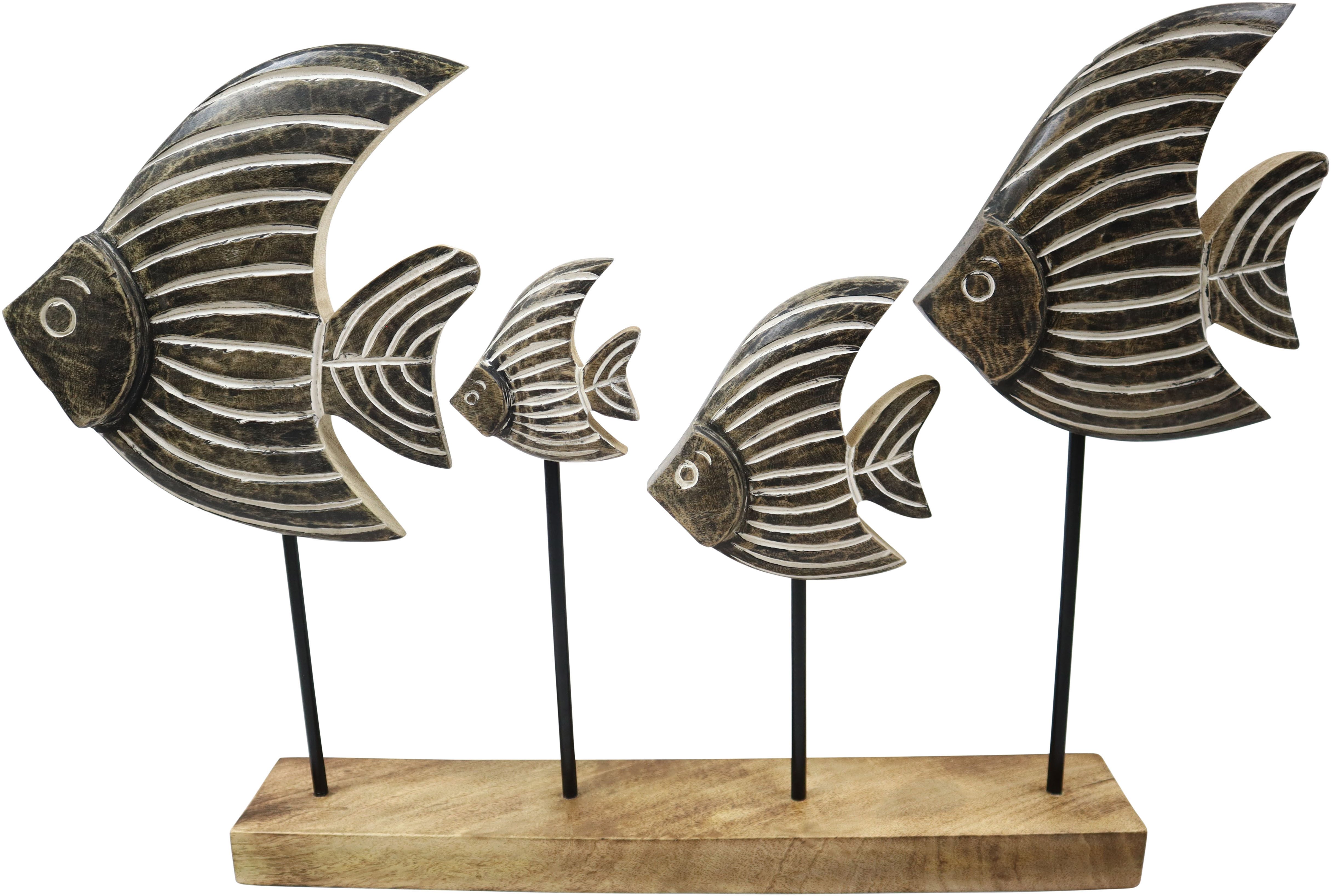 AM Design Dekofigur Fischschwarm aus Mangoholz und Metall, handgefertigte Osterdekoration