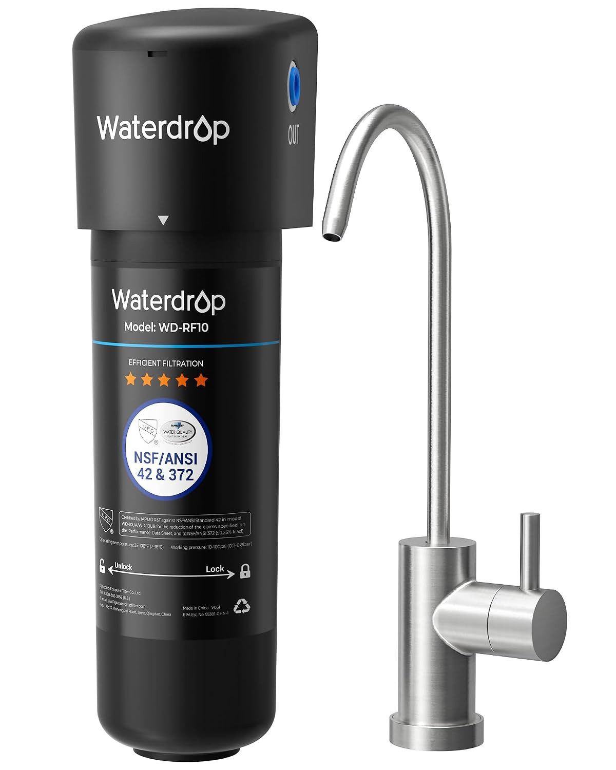 Waterdrop Wasserfilter 10UA Untertisch-Wasserfiltersystem, 11.000 Gallonen Kapazität, Zubehör für Waterdrop 10UA Ersatzfilter Kaltwasseranschlüsse Standard-Küchenarmaturen mit Untertischanschluss, NSF/ANSI 42 zertifiziert, reduziert Chlor und Blei