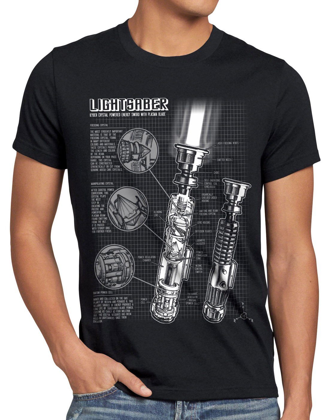 style3 Print-Shirt Herren T-Shirt Laserschwert jedi lichtschwert krieg star solo der sterne wars schwarz